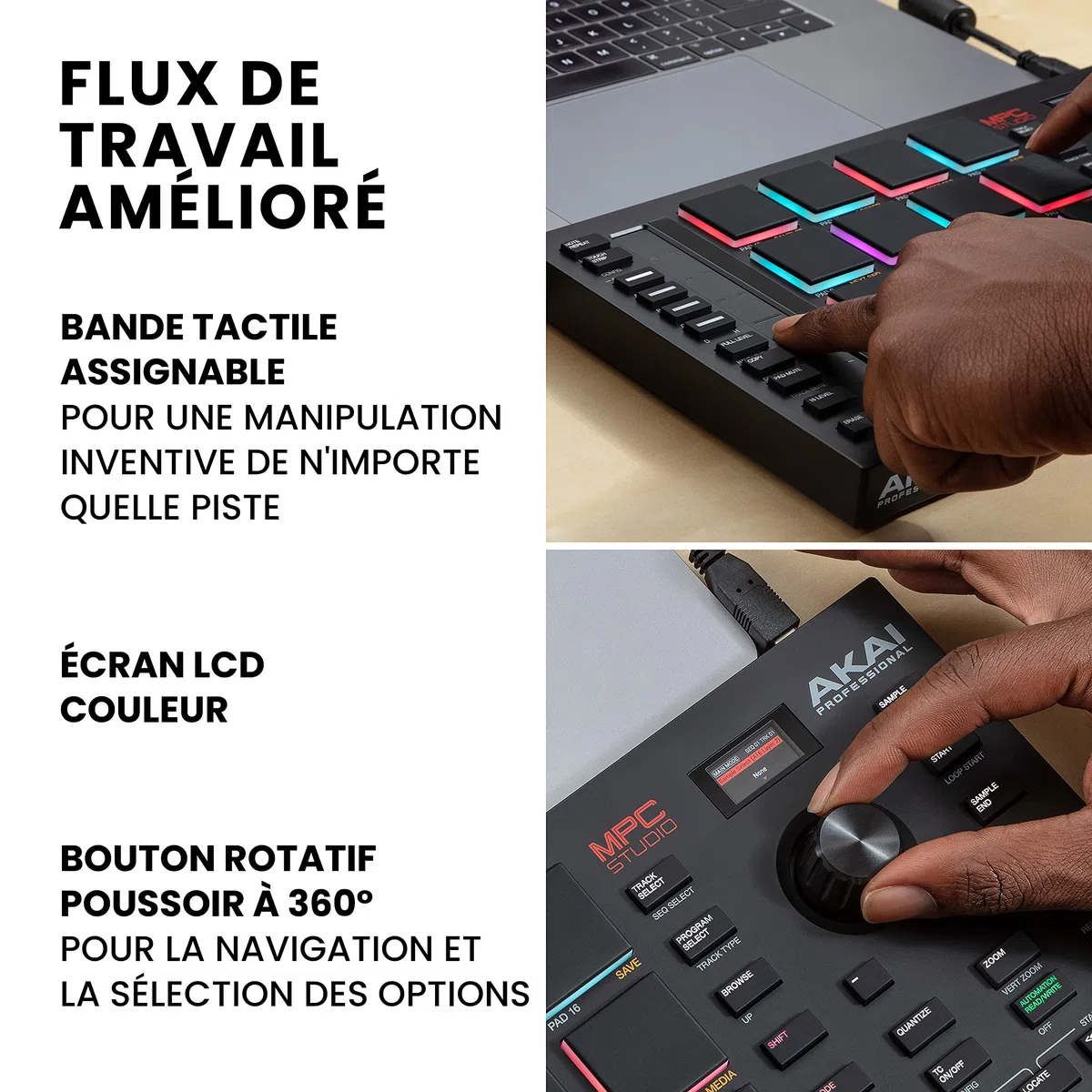Akai Professional MPC Studio - Contrôleur MIDI Beat Maker avec 16 pads RVB sensibles à la vélocité, logiciel MPC, Touch Strip assignable et écran LCD