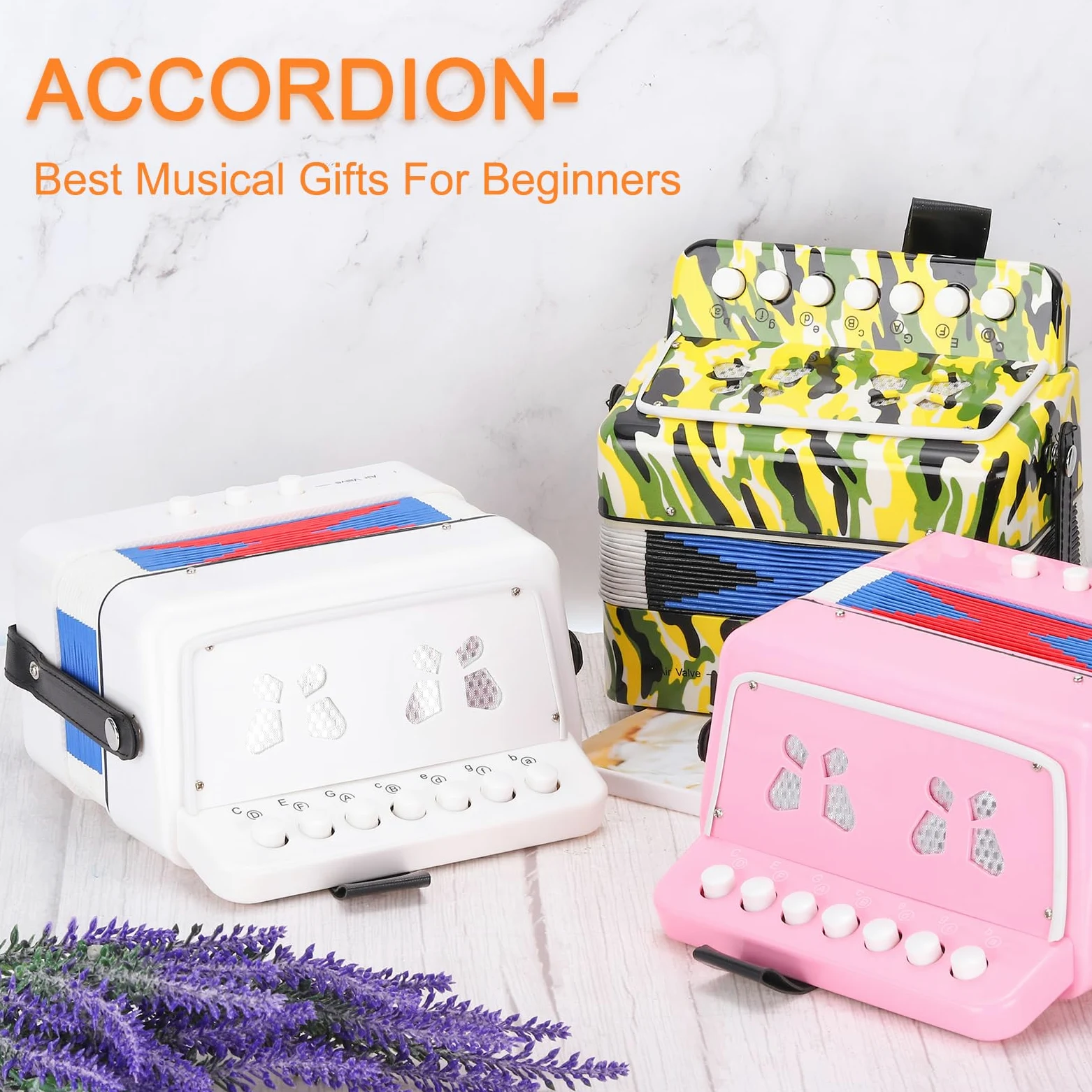 QUARKZMAN Accordéon 10 Touches Accordéon à Boutons Mini Instrument de Musique Cadeaux pour Adultes Débutants, Orange