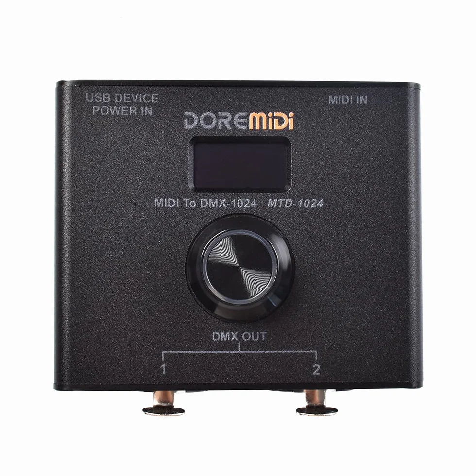 Le contrôleur MIDI vers DMX (MTD-1024) peut convertir des messages MIDI en messages DMX