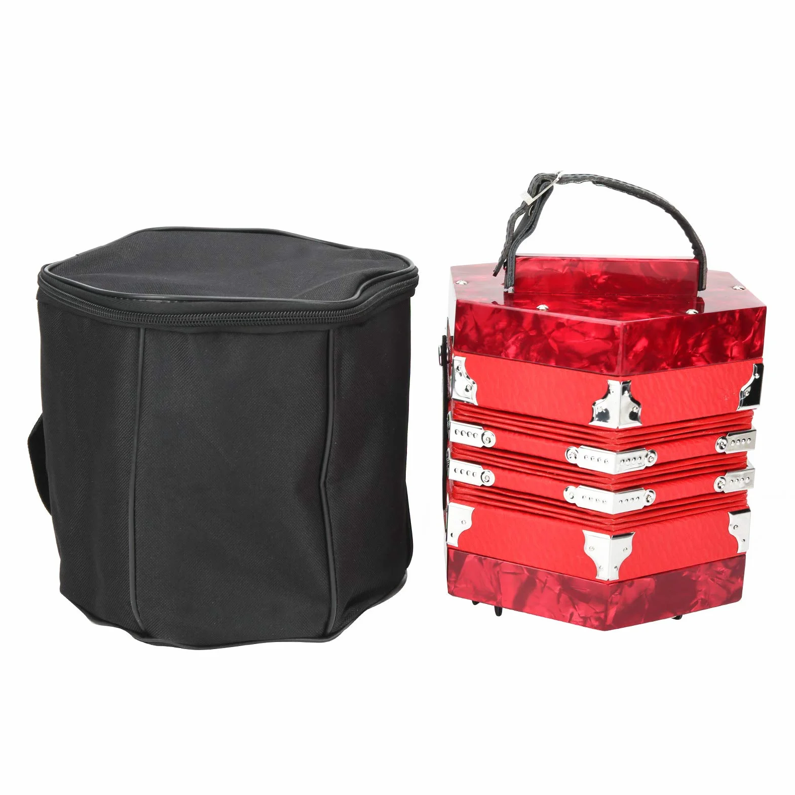 Accordéon Professionnel, Accordéon Concertina Professionnel Portable pour Adultes Fournitures D'instruments de Musique (Rouge)