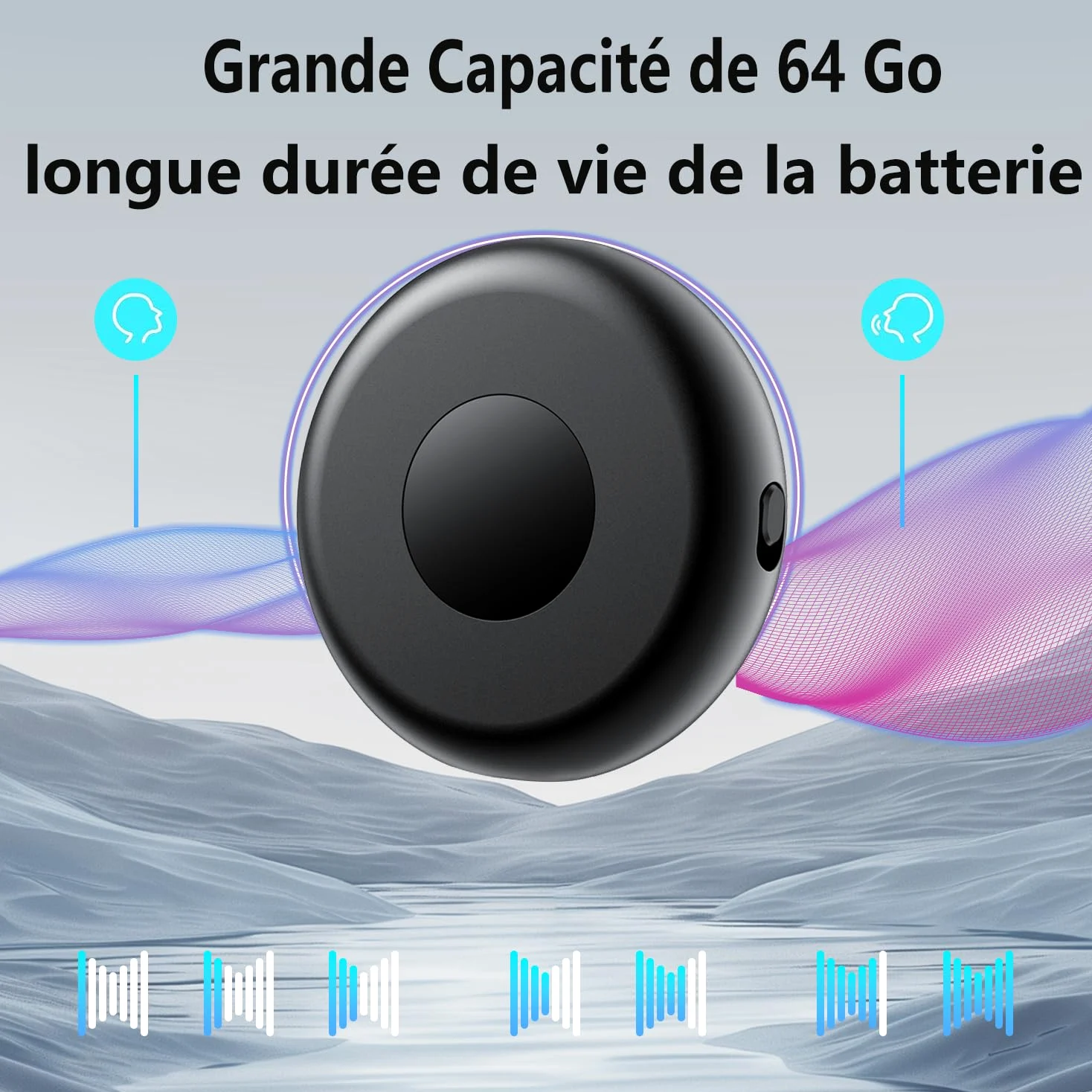 Enregistreur Vocal Espion, Rechargeable par USB, Mémoire 64 Go, Dictaphone Vocalet Activation, Dictaphone Enregistreur Vocal pour Cours, Réunions, Entretiens