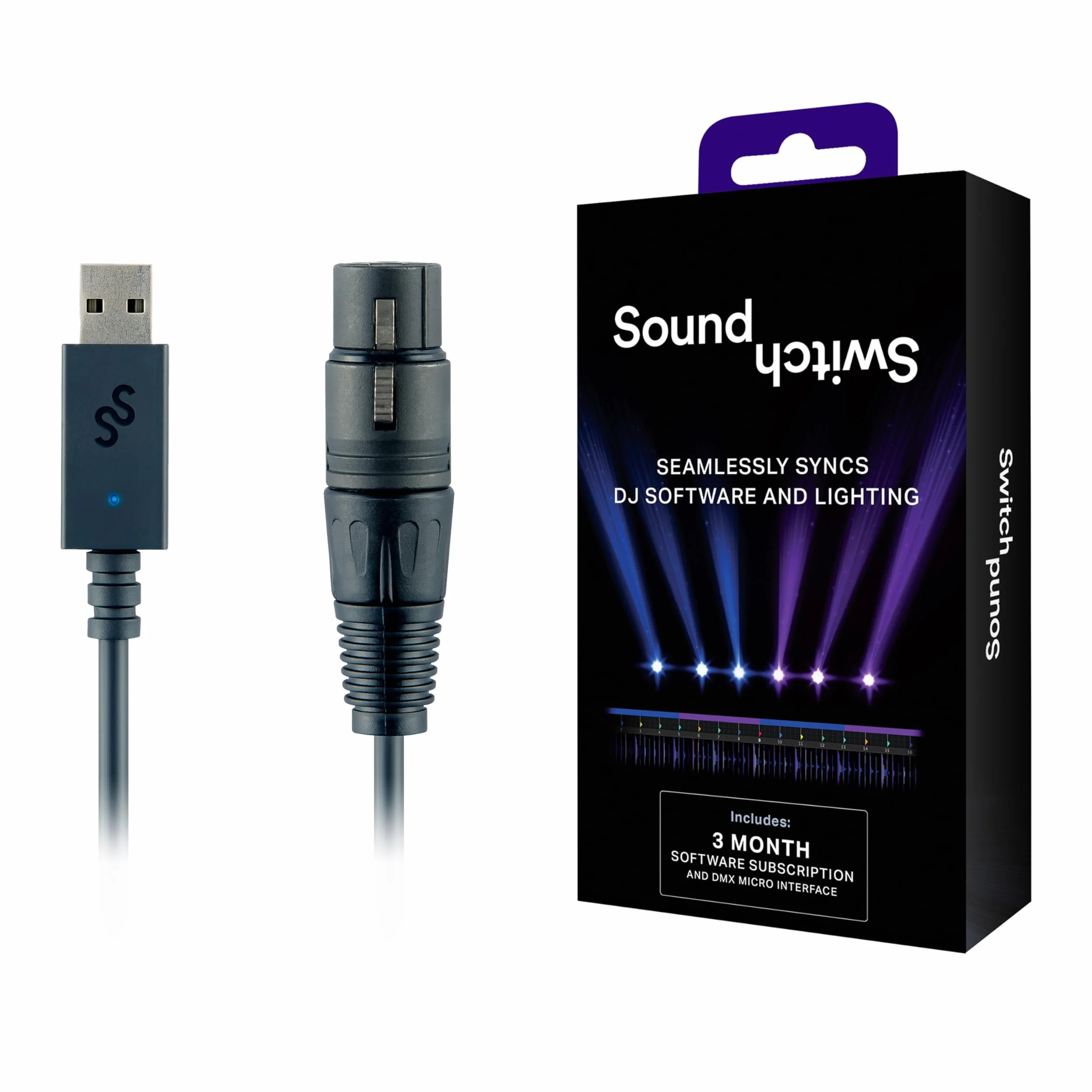 SoundSwitch DMX Micro Interface - USB Vers Interface DMX Ultracompacte avec 3 Mois D´Accès Gratuit au Logiciel SoundSwitch, Pour Creer et Personaliser des Jeux de Lumière et Des Eclairages de Scènes