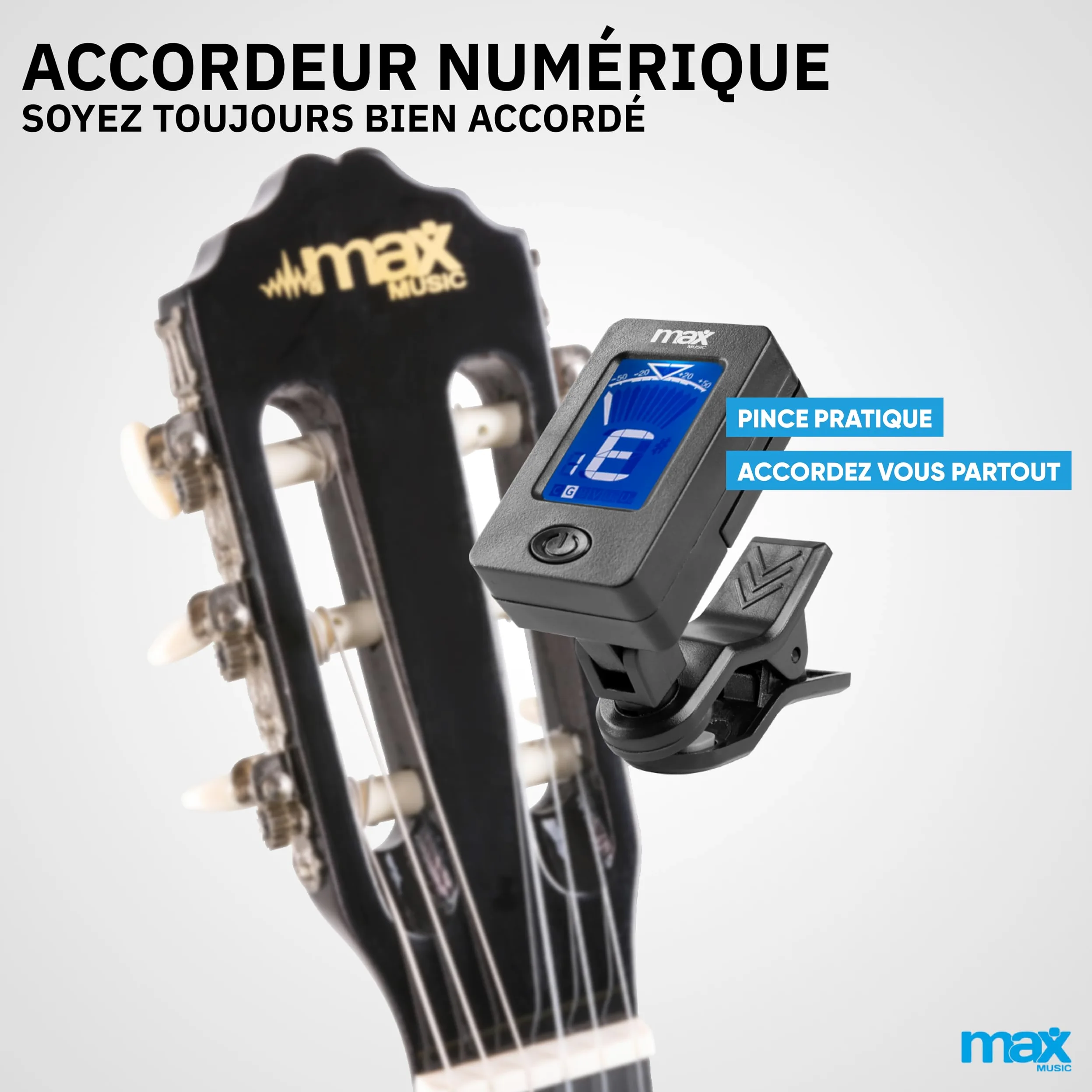 Max SoloArt - Guitare Classique Adulte Débutant - Noir, Cordes en Nylon, Livré avec un Tuner Digital, un Sac de Transport, des Médiators et une Sangle, Idéal pour Musiciens Débutants