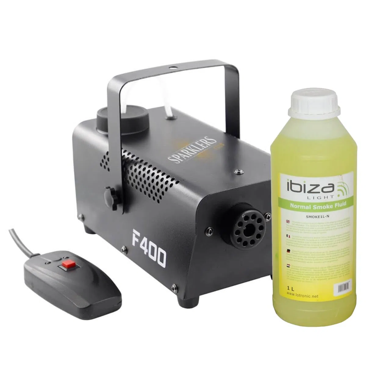 Machine à fumée + Liquide à Fumée - Puissance 400 Watt, Très bon Débit - Temps de chauffe rapide - Réservoir 0,3 Litres - Facile à transporter, idéale pour DJ (1 MACHINE + 1L)