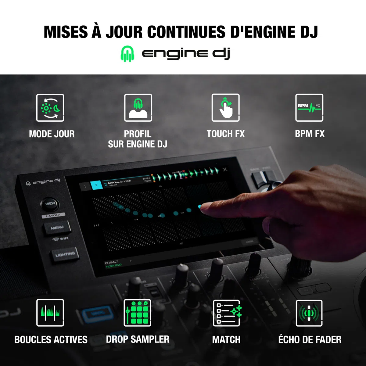 Denon DJ Contrôleur DJ autonome avec Amazon Music, écran tactile 7", Wi-Fi, haut-parleurs, compatible Serato DJ et Virtual DJ