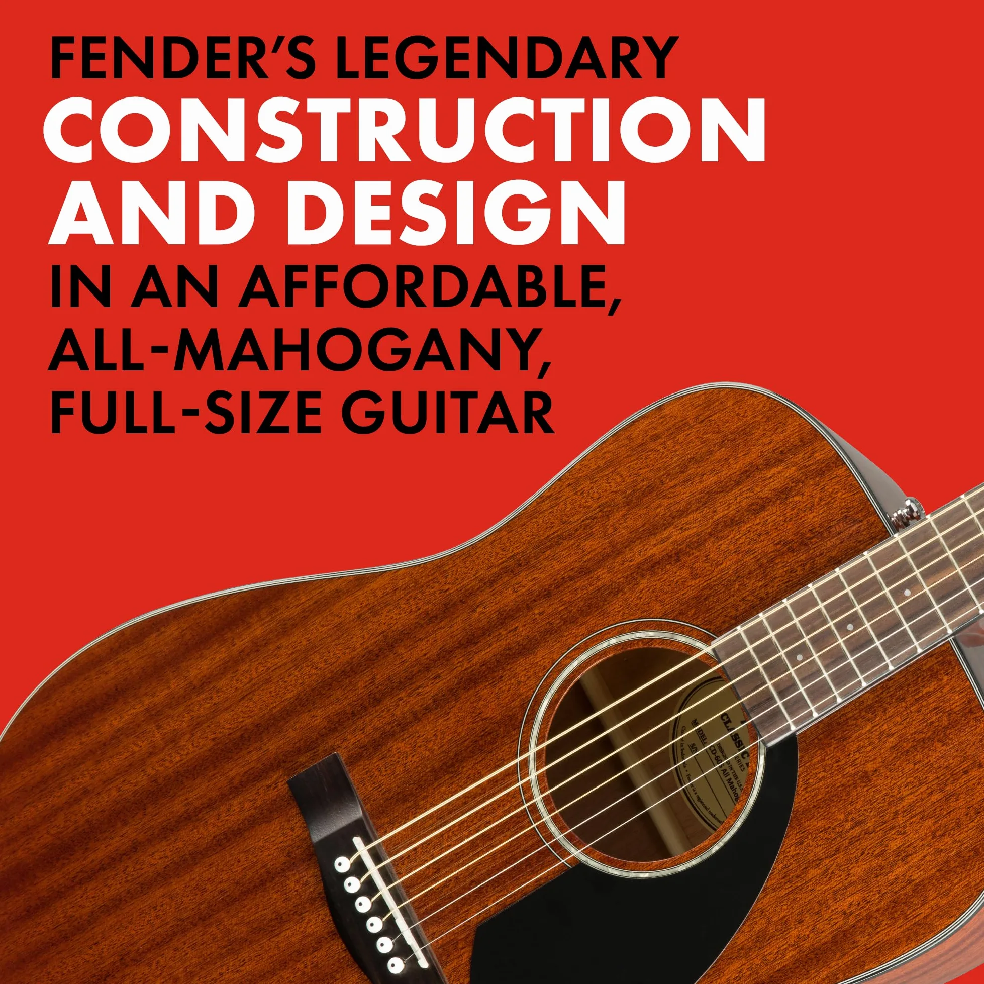 Fender CD-60S Dreadnought Guitare Acoustique, Touche en Noyer, Tout Acajou, Inclus des Cours Virtuels Gratuits sur Fender Play