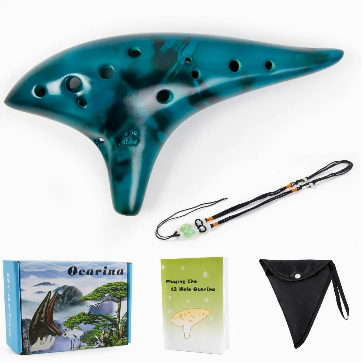 Ocarina Alto Do 12 tons avec cordon tour de cou pour livre de chansons (bleu)