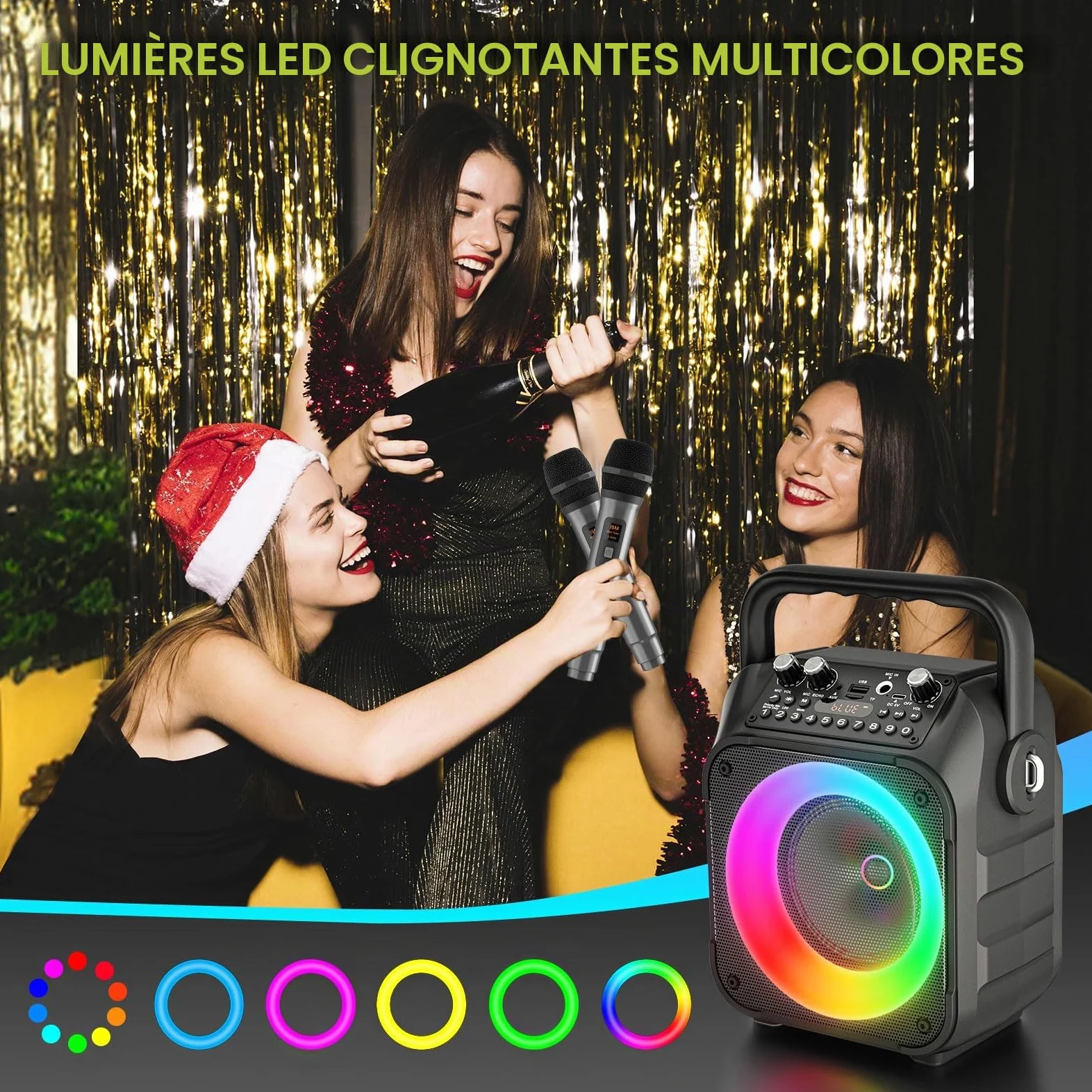 Ankuka Karaoké Adulte avec 2 Micro sans Fil Karaoke Enceinte Karaoke Bluetooth Portable avec Système Sono, Supporte TV/TWS/FM/AUX/USB/TF/REC pour Fête, Anniversaire, Maison(Noir)