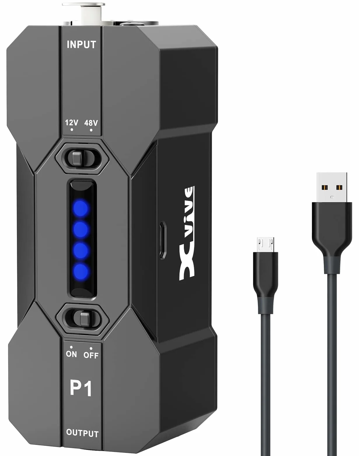 Xvive P1 12/48V Alimentation Phantom, Batterie Rechargeable intégrée, Faible Bruit pour Microphone à condensateur, boîtier et équipement d'enregistrement