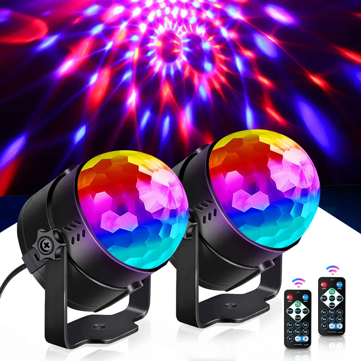 Lumières disco U 'King, télécommande DJ Party Lights 3 W 7 couleurs lumière stroboscopique activée par le son lumières de fête pour Noël, pub, mariage, club, spectacle