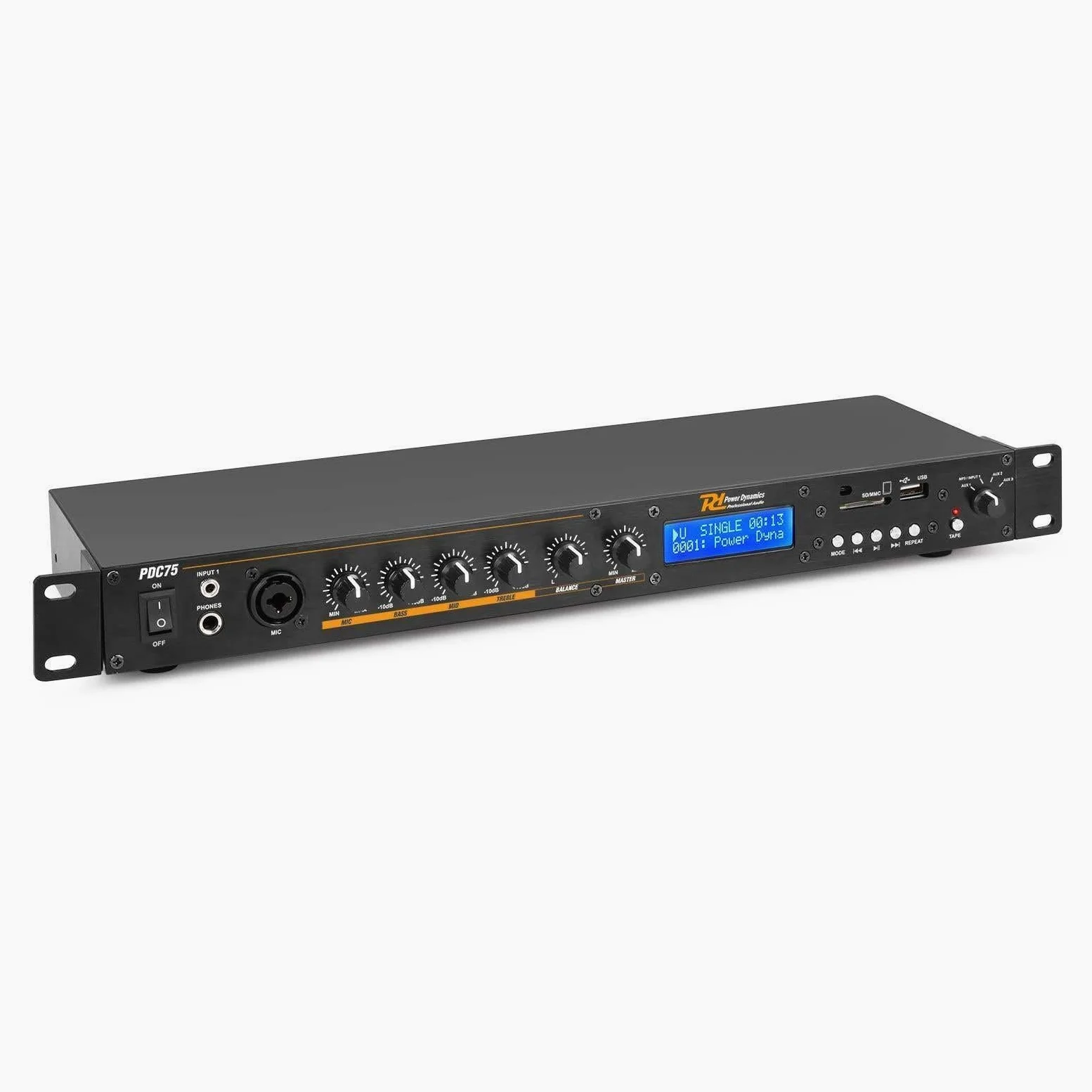 Power Dynamics PDC75 Lecteur Multimédia avec Enregistreur, Commutateur Audio, Enregistreur, Public Address, Bluetooth, USB, SD, MP3, Radio, Branchements Microphones