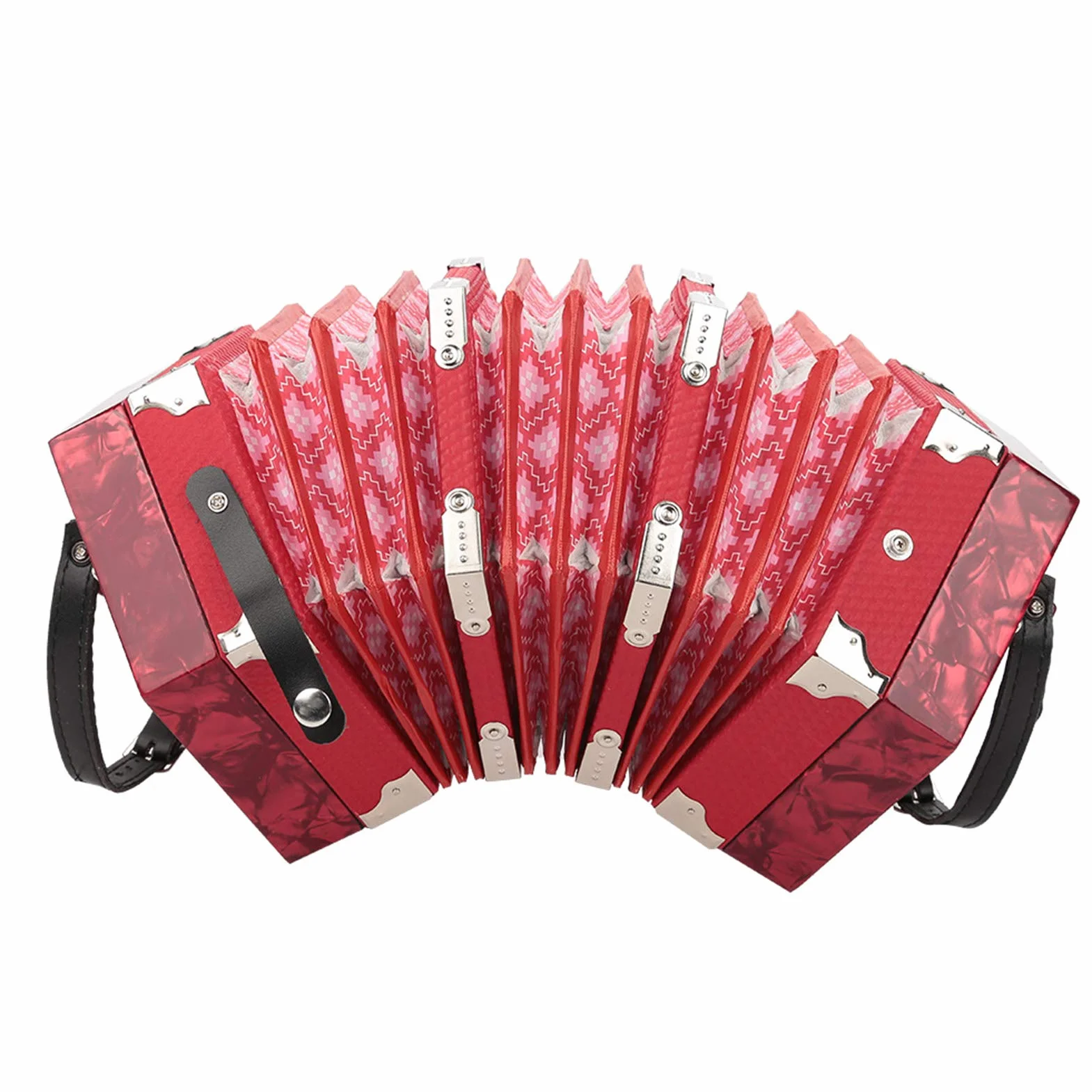 Accordéon à 20 Boutons en ABS Léger et Durable pour Enfants et Adultes avec Sangles Réglables et Sac Accessoire D'instrument de Musique pour Débutants (Rouge)