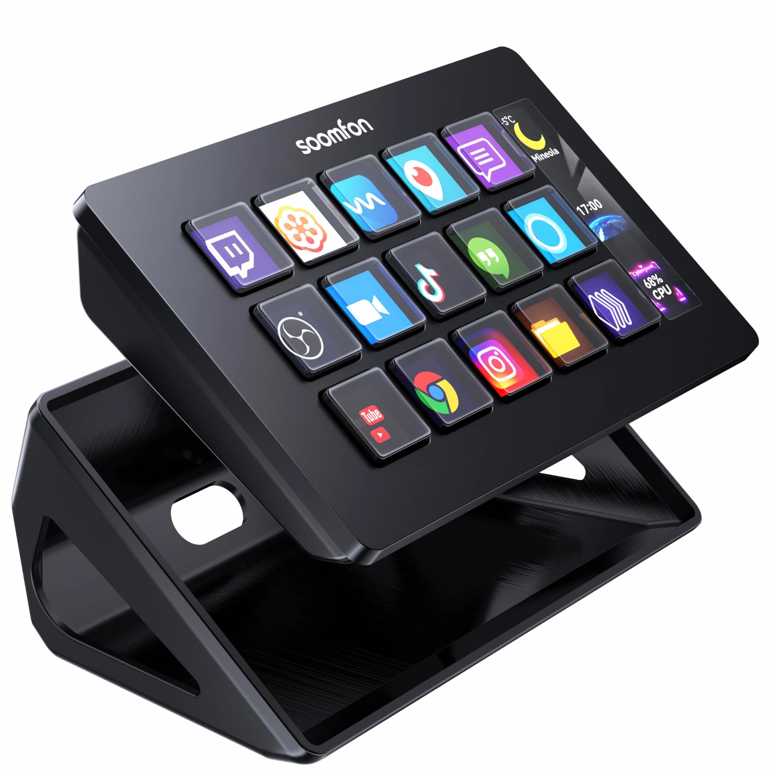 SOOMFON Stream Controller, Production Console Deck 15 Touches Macro, Stream Control Deck Déclencher des Actions dans OBS, Twitch, YouTube, Streamlab et autres, Stream Contrôleur Deck Compatible PC/MAC