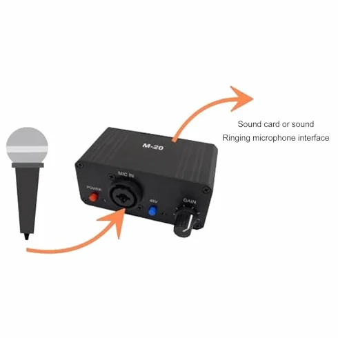 Préampli de Microphone, Booster de Gain de Micro 48V à Gain élevé, Sortie XLR de Puissance Fantôme à Faible Bruit, Préamplificateur de Micro, pour Amplificateurs de Microphones
