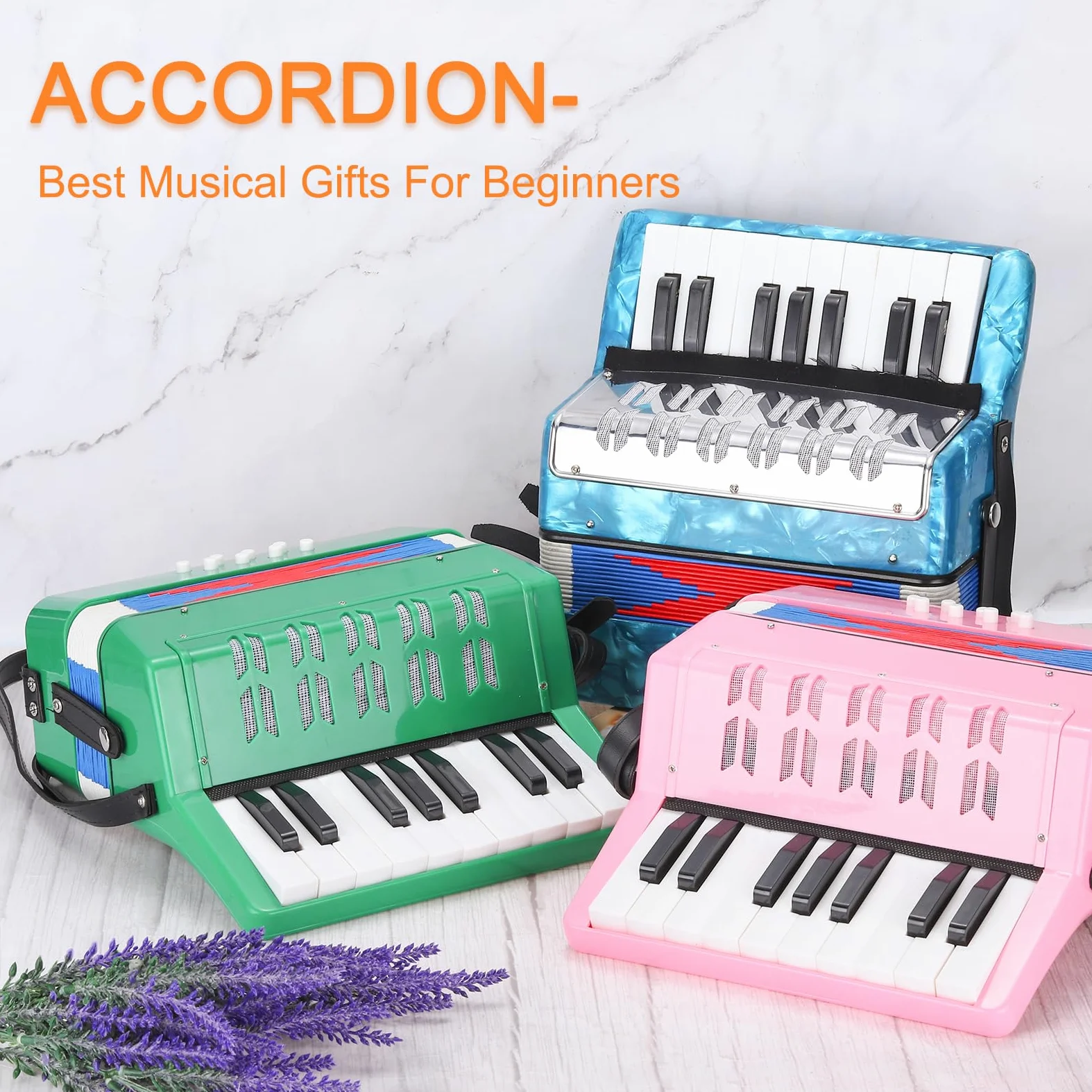 sourcing map Accordéon, 17 touches, 8 boutons de basse, mini instrument de musique léger pour enfants, débutants, éducatif, rouge