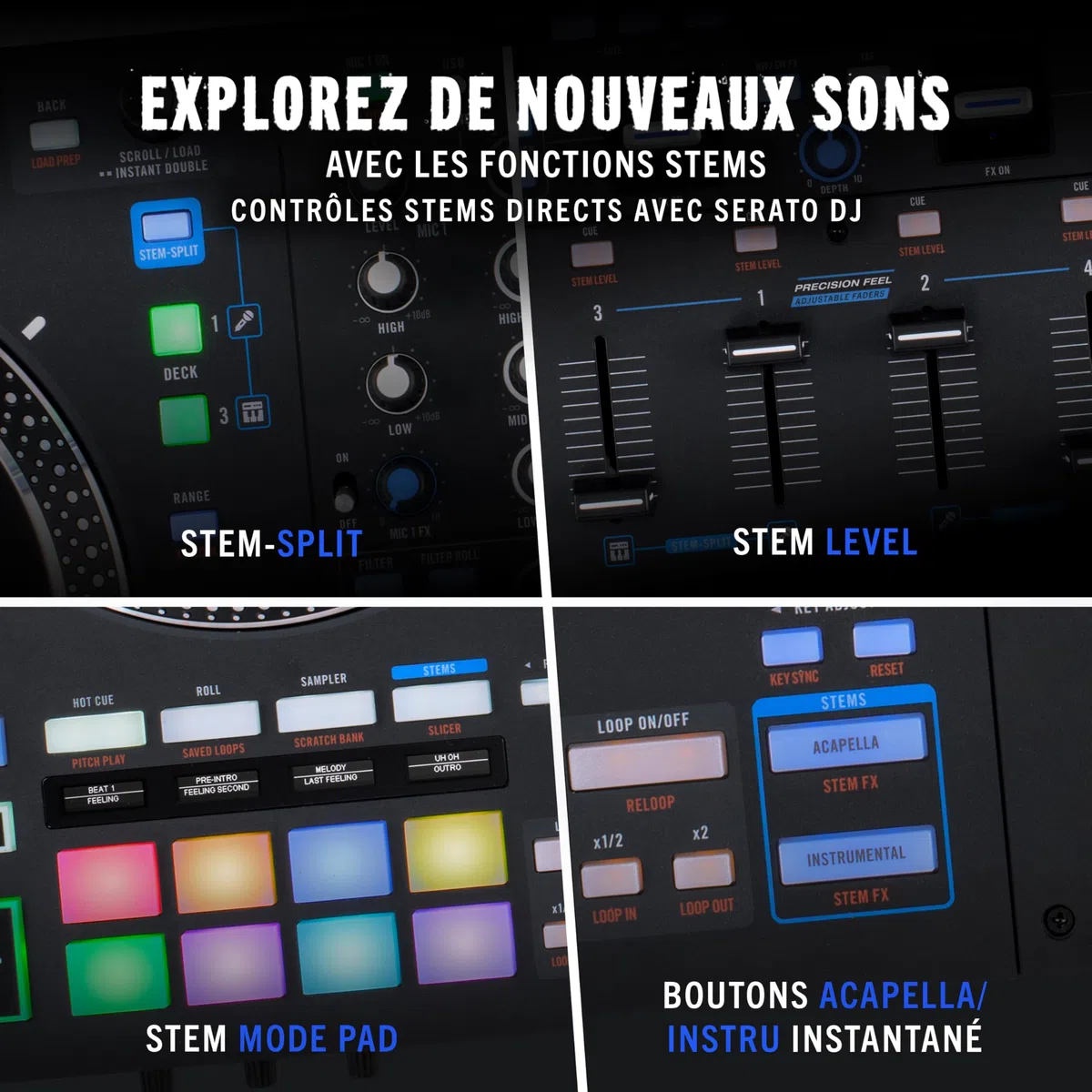 RANE PERFORMER Contrоleur DJ Motorisé Quatre Canaux - Plateaux 7" à Ecrans, Faders Precision Feel, Stem Split, Effets Complexes, Serato DJ Pro