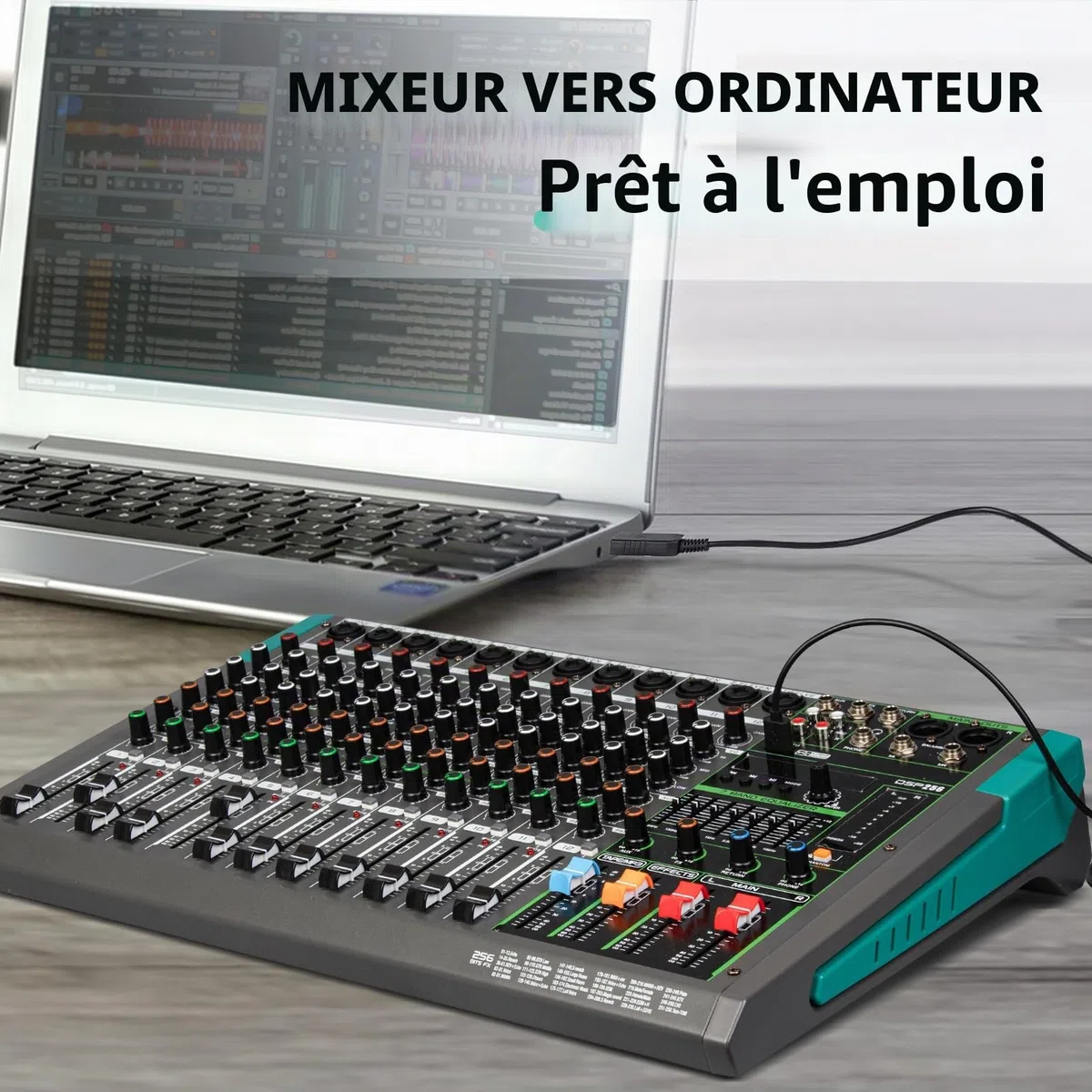 Depusheng PA12 Table de mixage professionnelle 12 canaux Contrôleur DJ avec 256 effets DSP Entrée Bluetooth Lecteur USB Alimentation fantôme 48V