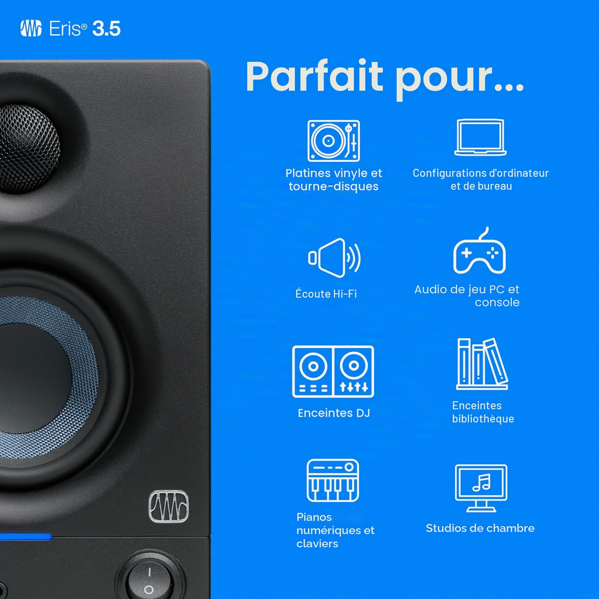 PreSonus Eris 3.5 Gen 2, Enceintes Actives 3,5" de Bureau pour Multimédia, Gaming, Production Musicale de Qualite Studio, Puissance de 50 W