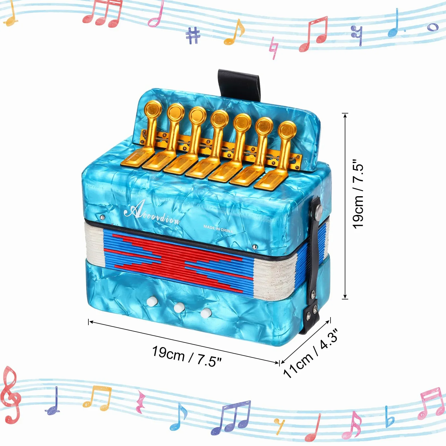 QUARKZMAN Accordéon, Accordéon à Boutons de 10 Touches Mini Instrument Musical Léger pour Adultes Débutants Éducatif, Bleu Ciel