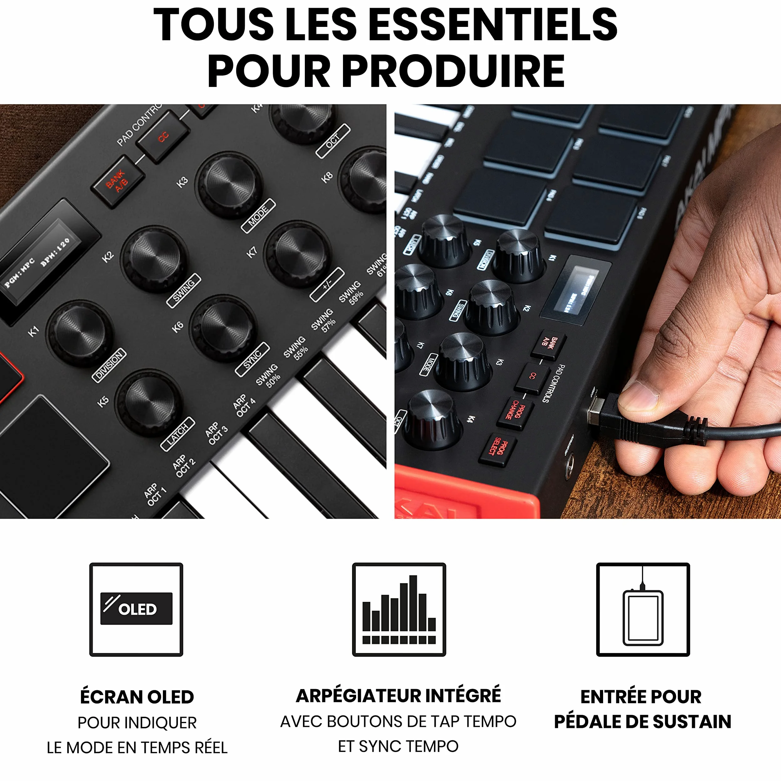 Akai Professional MPK Mini MK3 - Clavier MIDI USB Portable avec 25 Touches, 8 Pads de Batterie, Logiciels et Native Instruments Sound Package (NKS Integration)
