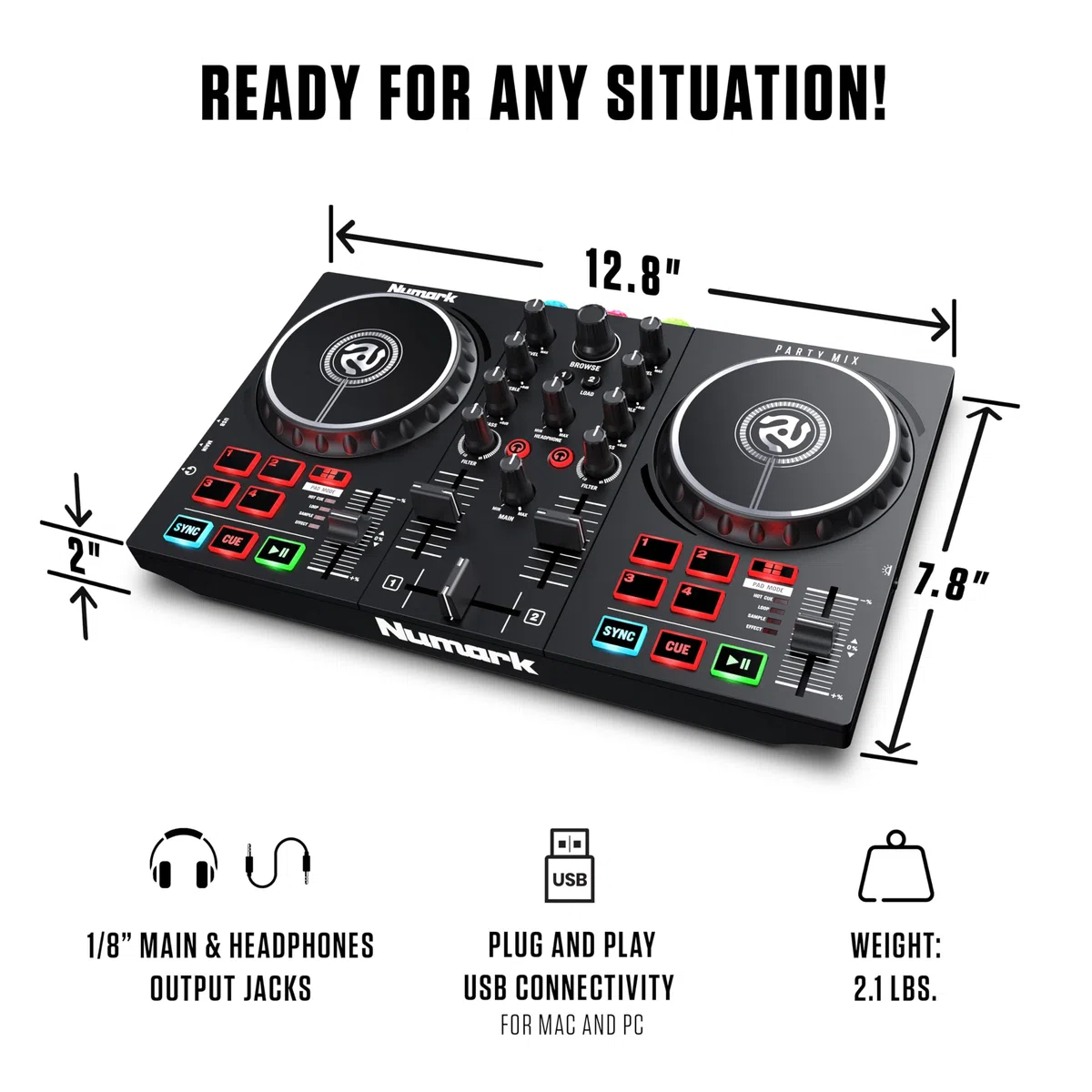Numark Party Mix II Platine DJ avec Lumières LED, Carte Son et Table de Mixage, avec Serato DJ Lite pour Mac et Win OS