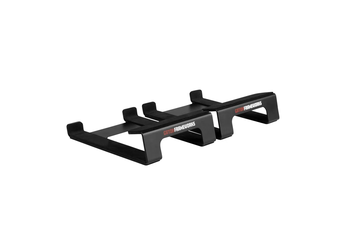 Gator Frameworks Supports de Bureau en Coin pour Haut-parleurs d'ordinateur et moniteurs de Studio de Petite à Moyenne Taille – Lot de 2 (GFW-SPKSTMNDSK-WDG)