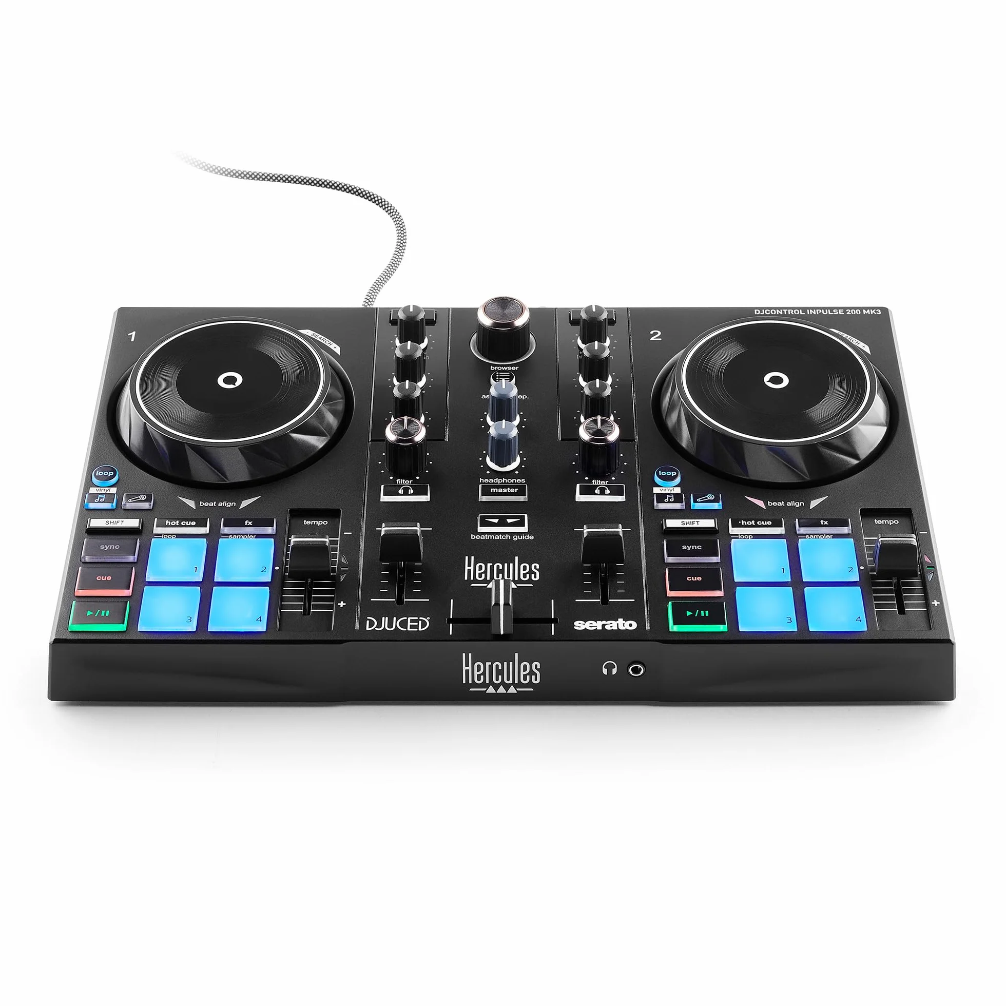 Hercules DJControl Inpulse 200 MK3 avec Casque de Monitoring Hercules HDP DJ45 - Pack DJ Débutant - Logiciels Serato DJ Lite & DJUCED Inclus - Système DJ USB 2 Canaux