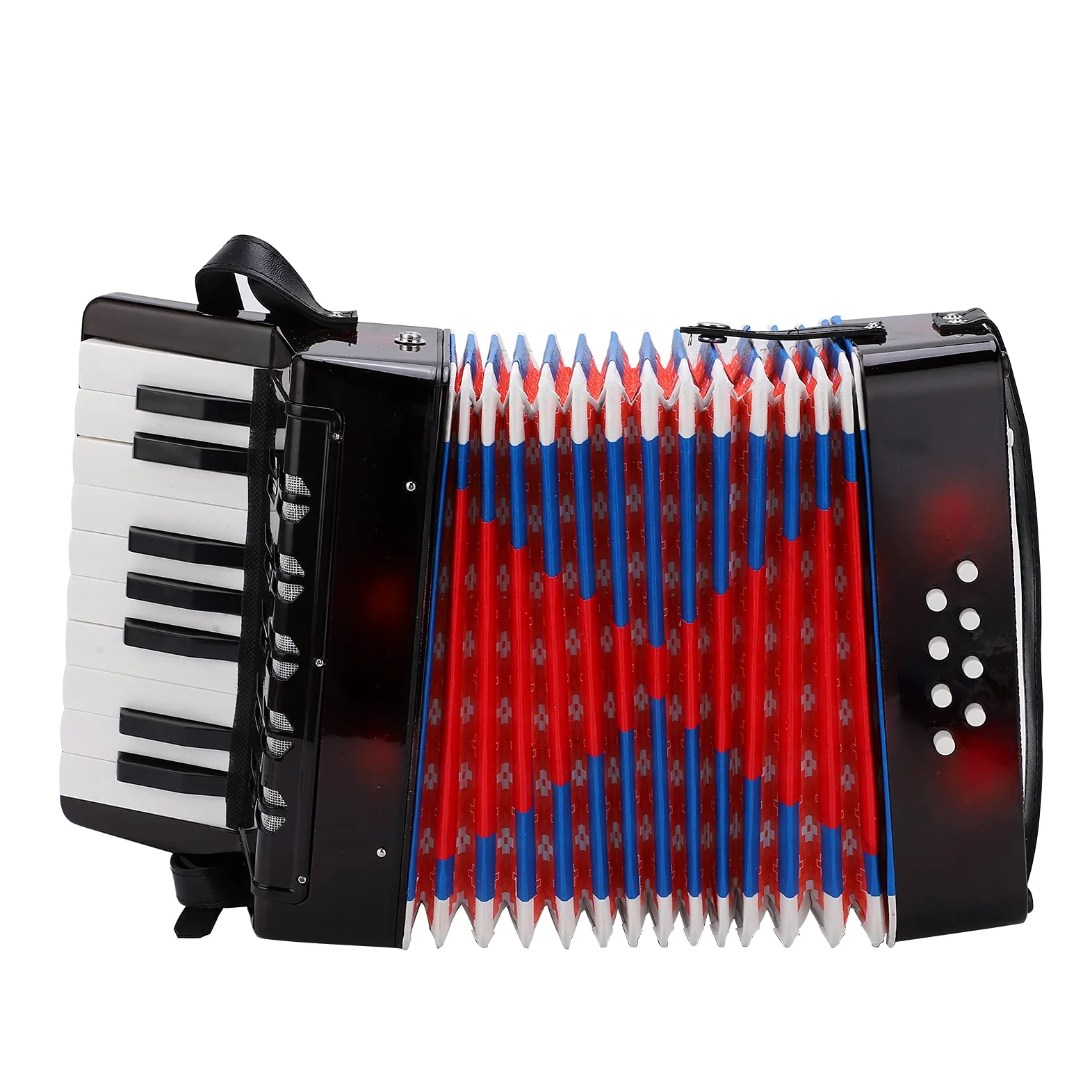 Accordéon piano 17 touches 8 basses instrument de musique avec sangle en cuir rétractable, entraînement rythmique pour débutants et étudiants