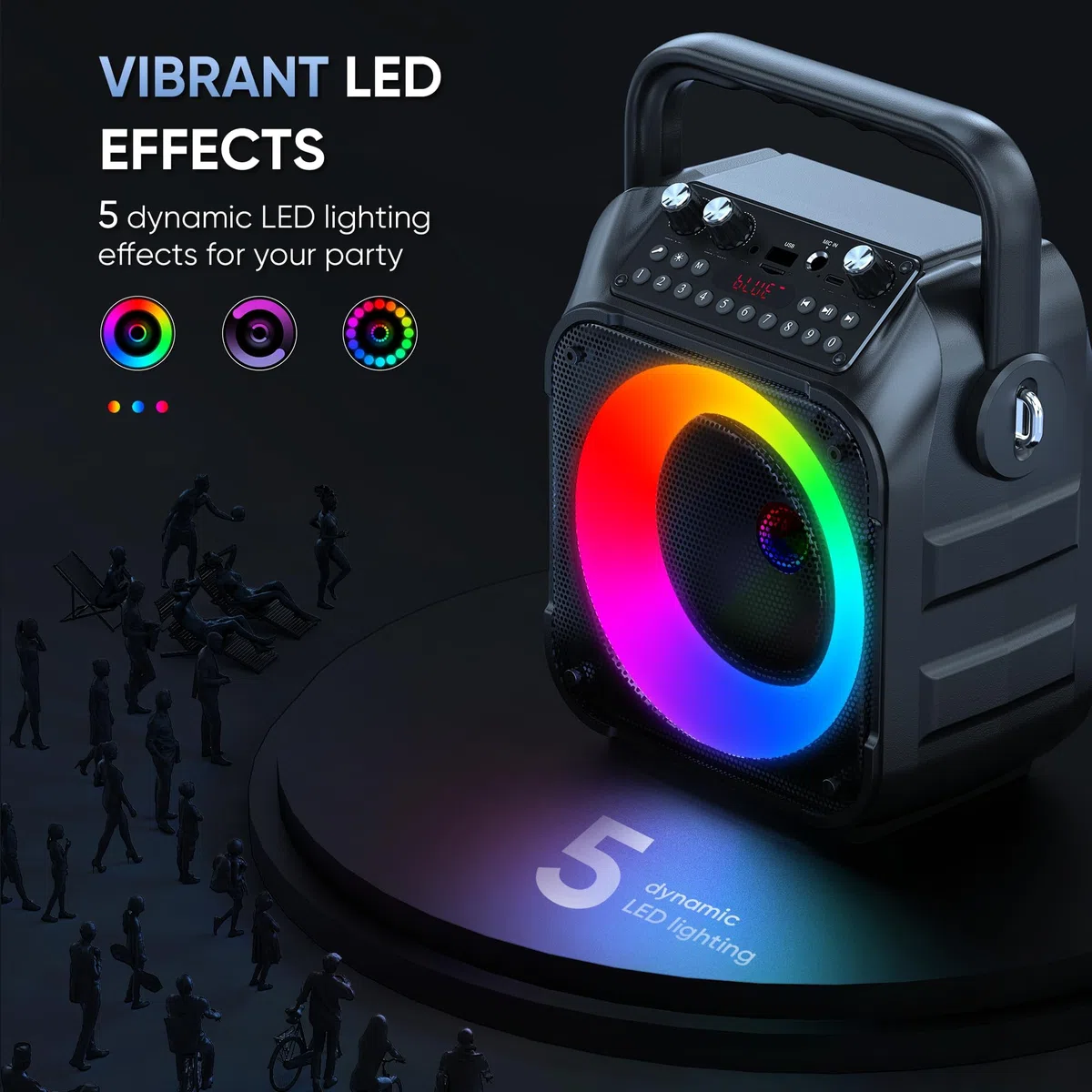 Karaoke Adulte, Haut-Parleur Bluetooth Portable Karaoke pour Adultes avec 2 Microphones sans Fil, Système PA pour Adultes et Enfants avec Lumières LED pour Les Fêtes (Noir)