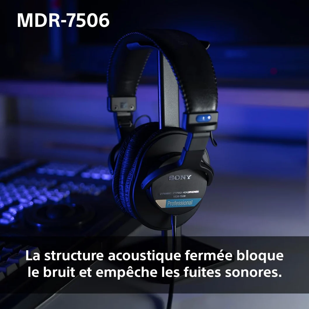 Sony MDR-7506, casque d'écoute studio fermé - filaire, gamme de fréquences 10Hz à 20kHz, idéal pour l'enregistrement et le mixage en studio, 63 Ohm, design léger et pliable (227g), noir
