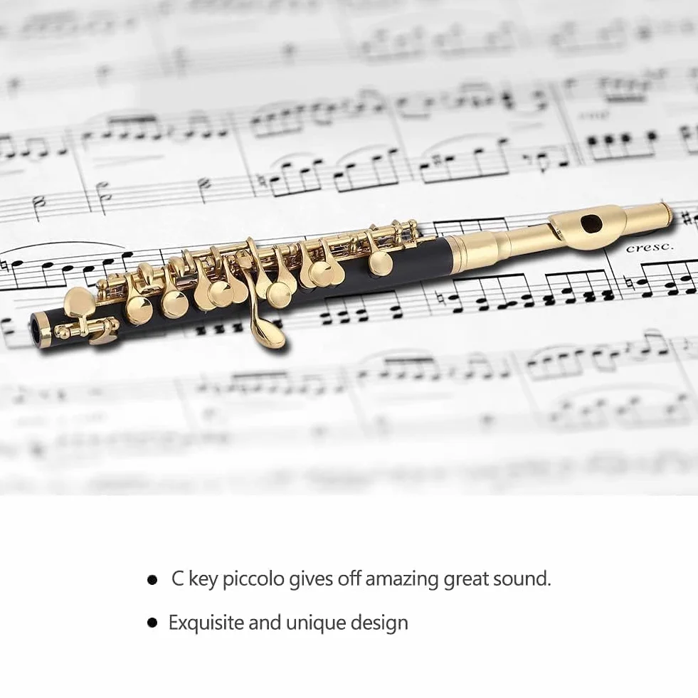 Kit D'instruments Piccolo, 2 Couleurs Piccolo Demi-taille Flûte C tonalité avec Boîte Rembourrée pour étudiants Débutants (Or)