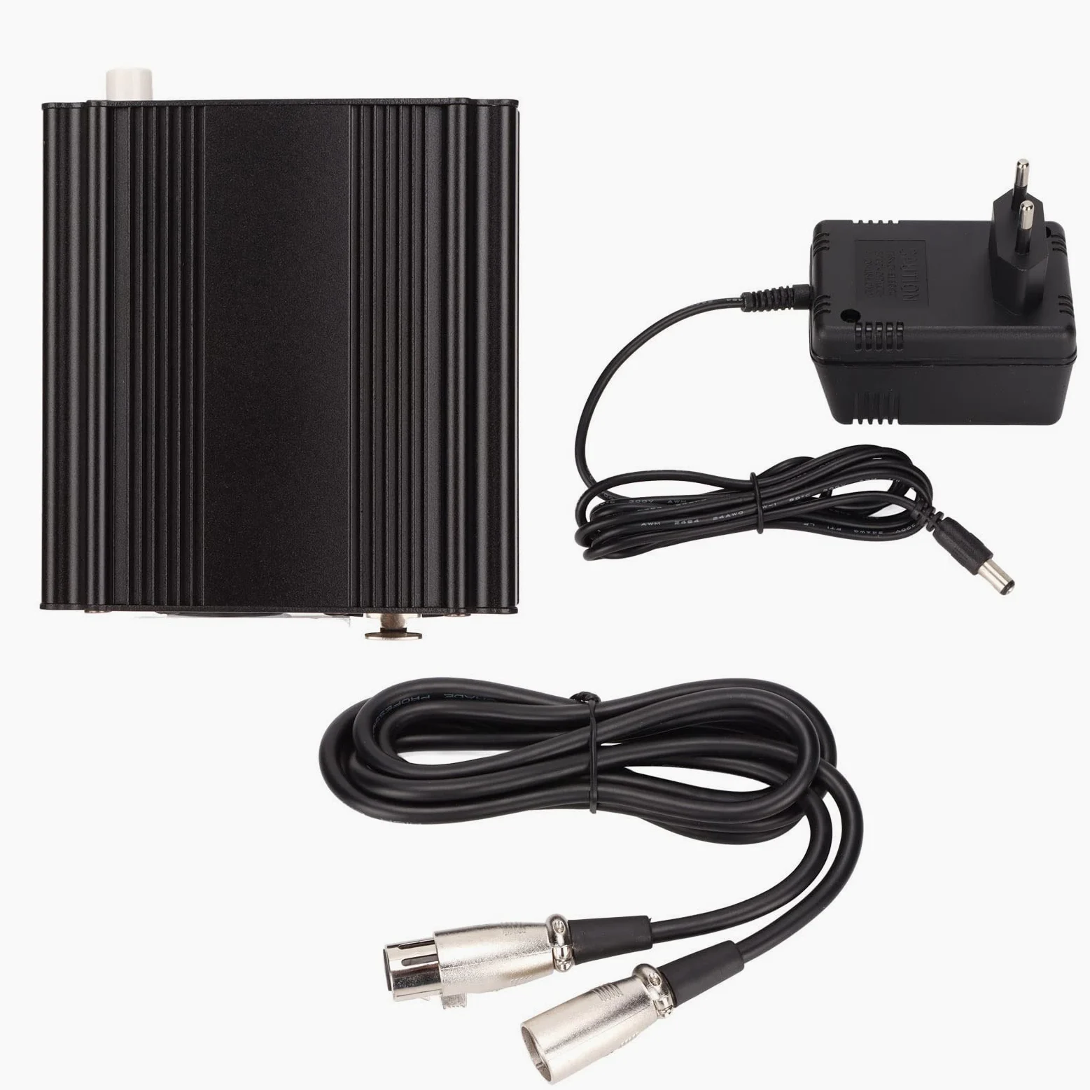 ASHATA Alimentation Fantôme 48 V, Alimentation Fantôme Professionnelle Portable Anti-Bruit avec Câble XLR 3 Broches pour Tout Microphone à Condensateur équipement D'enregistrement de Musique(EU)