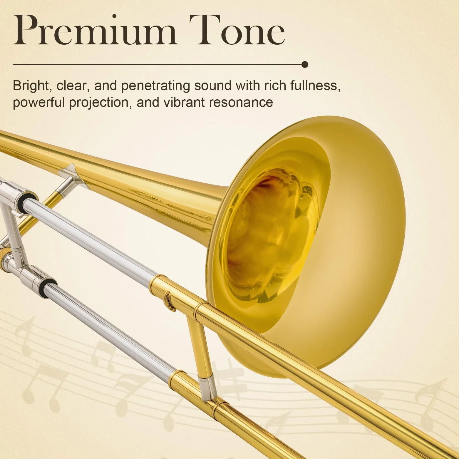 SONICAKE Trombone Alto Bb Laqué Or, Kit complet pour débutant avec Embouchure 7C, Mallette rigide, Gants et Accessoires QTB-01