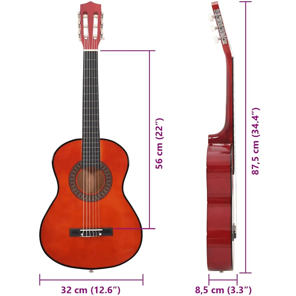 vidaXL Ensemble de Guitare Classique pour Débutants 8 pcs, Instruments d'Apprentissage de Musique, Kit de Accessoires de Guitare, 1/2 34"