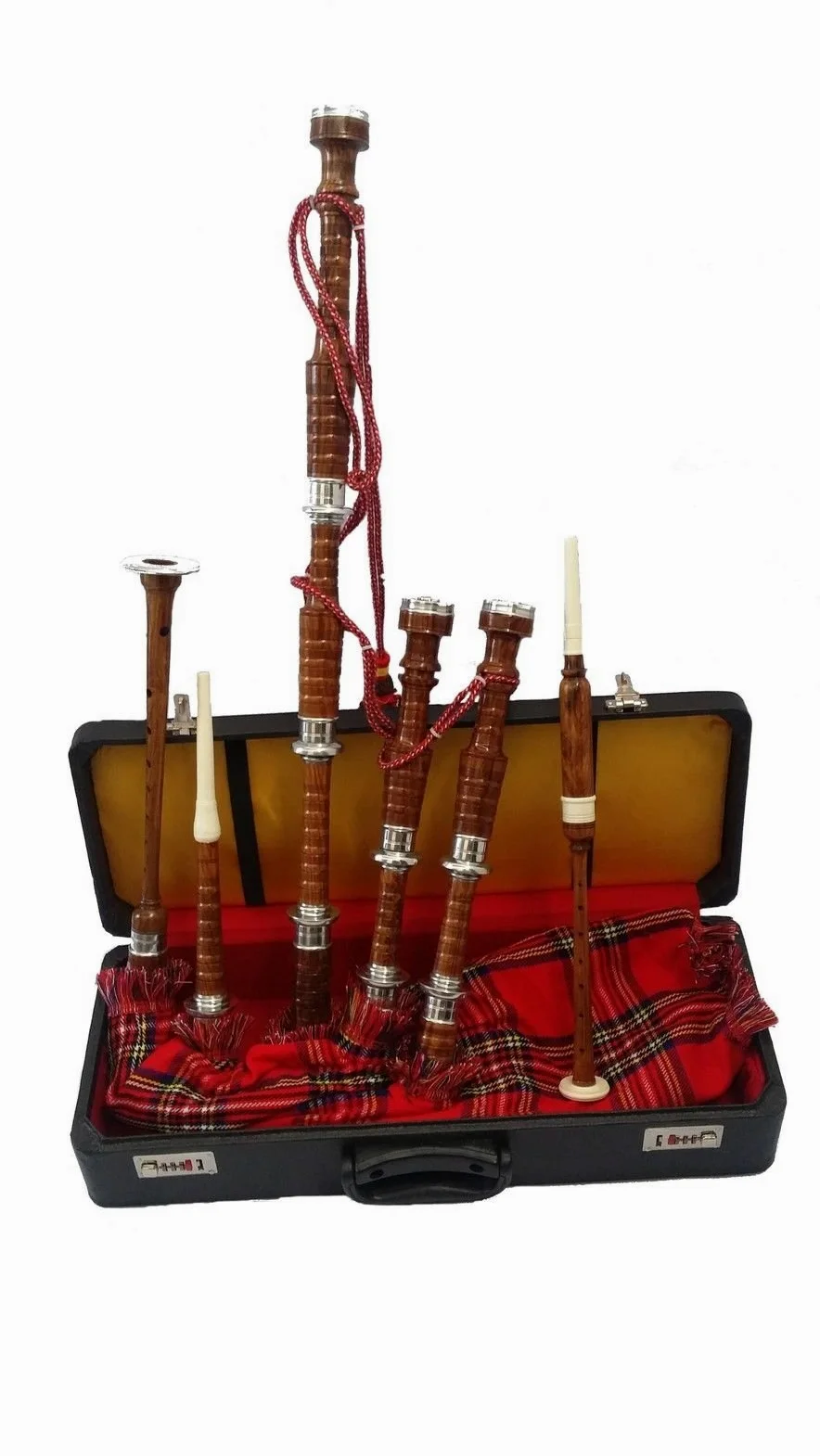 Cornemuse écossaise Great Highland avec support argenté/cornemuse en palissandre naturel avec étui rigide