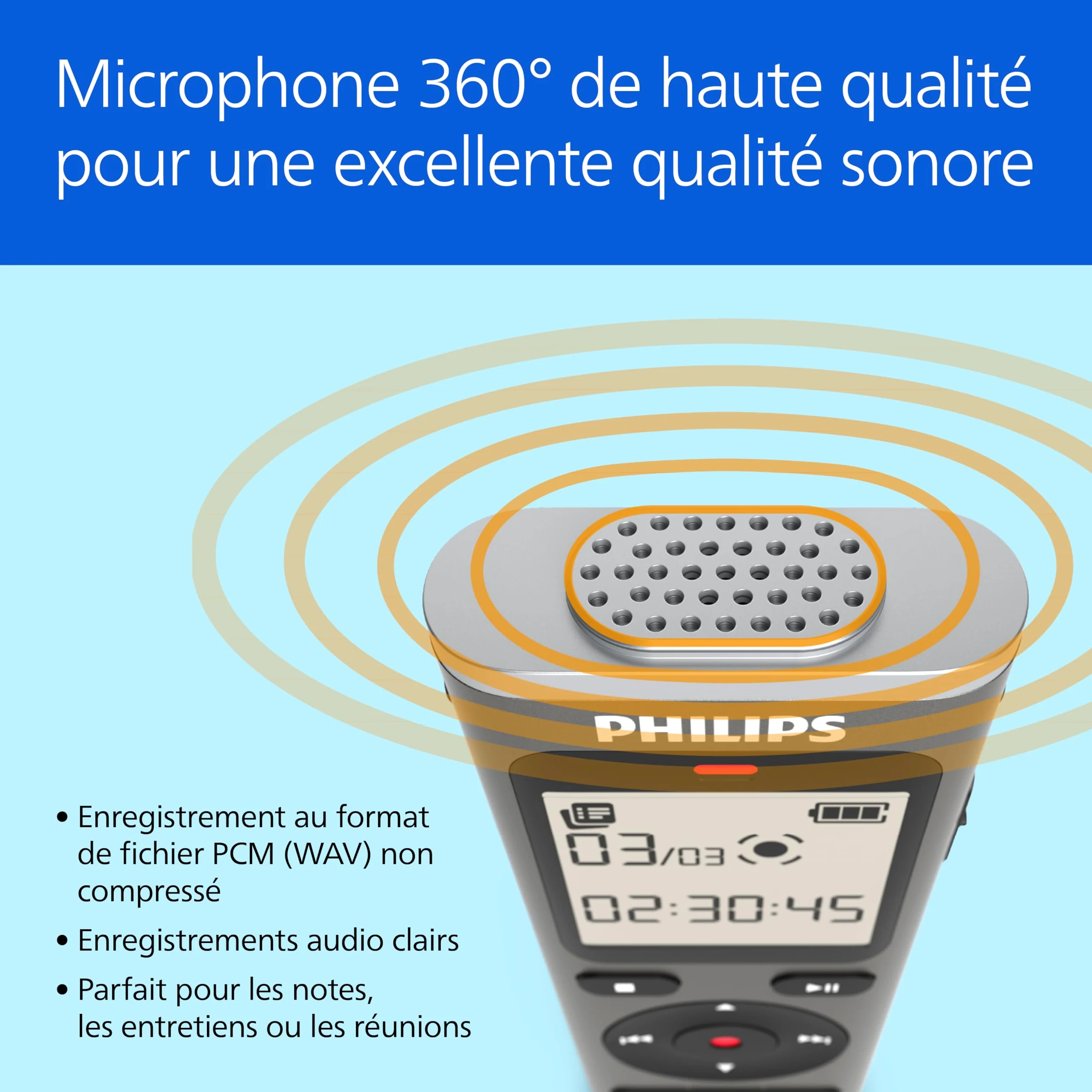 Philips DVT1170 VoiceTracer, enregistreur Audio, 8 Go, Fente pour Carte Micro SD