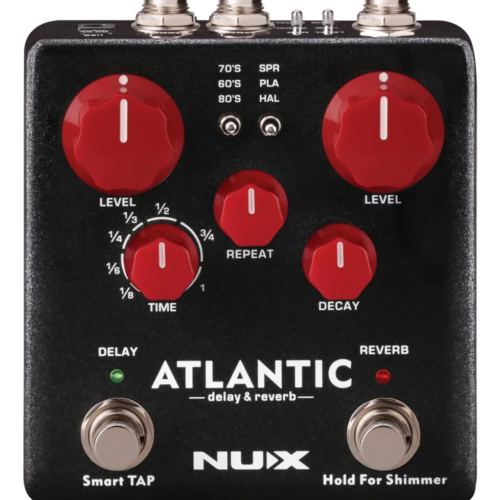 Nux NDR-5 Atlantic Pédale de délai et de réverbération, technologie Core Image (fonction Smart-TAP, 3 effets de délai, entrée TRS, sortie stéréo, connecteur USB, alimentation 9 V DC), Noir