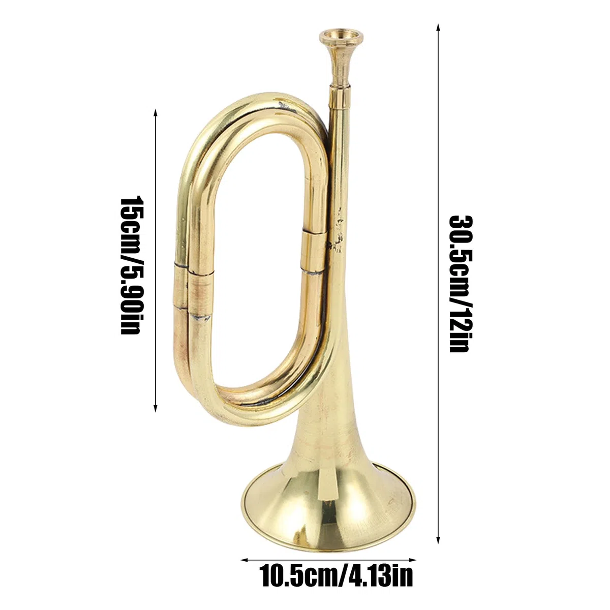 Brass Bugle Horn, Pocket Trumpet, Toy Instrument Gold, Fashionable Cavalry Music Horn, Band & Orchestra Sound Tool for Kids and Beginner Performance Use, 12.01 Inches