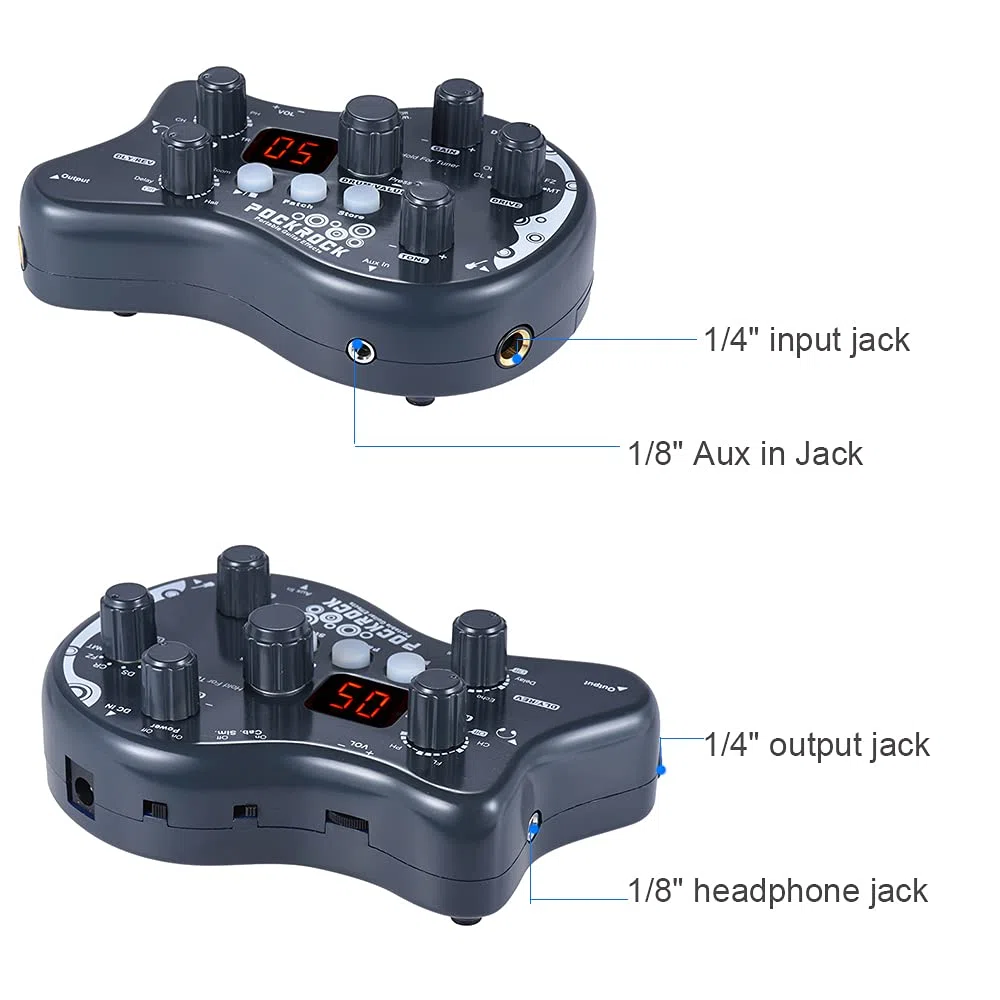 Pédale d’effets pour guitare, processeur multi-effets, 15 types d'effets, 40 fonctions de syntonisation, rythmes de batterie, avec adaptateur d’alimentation