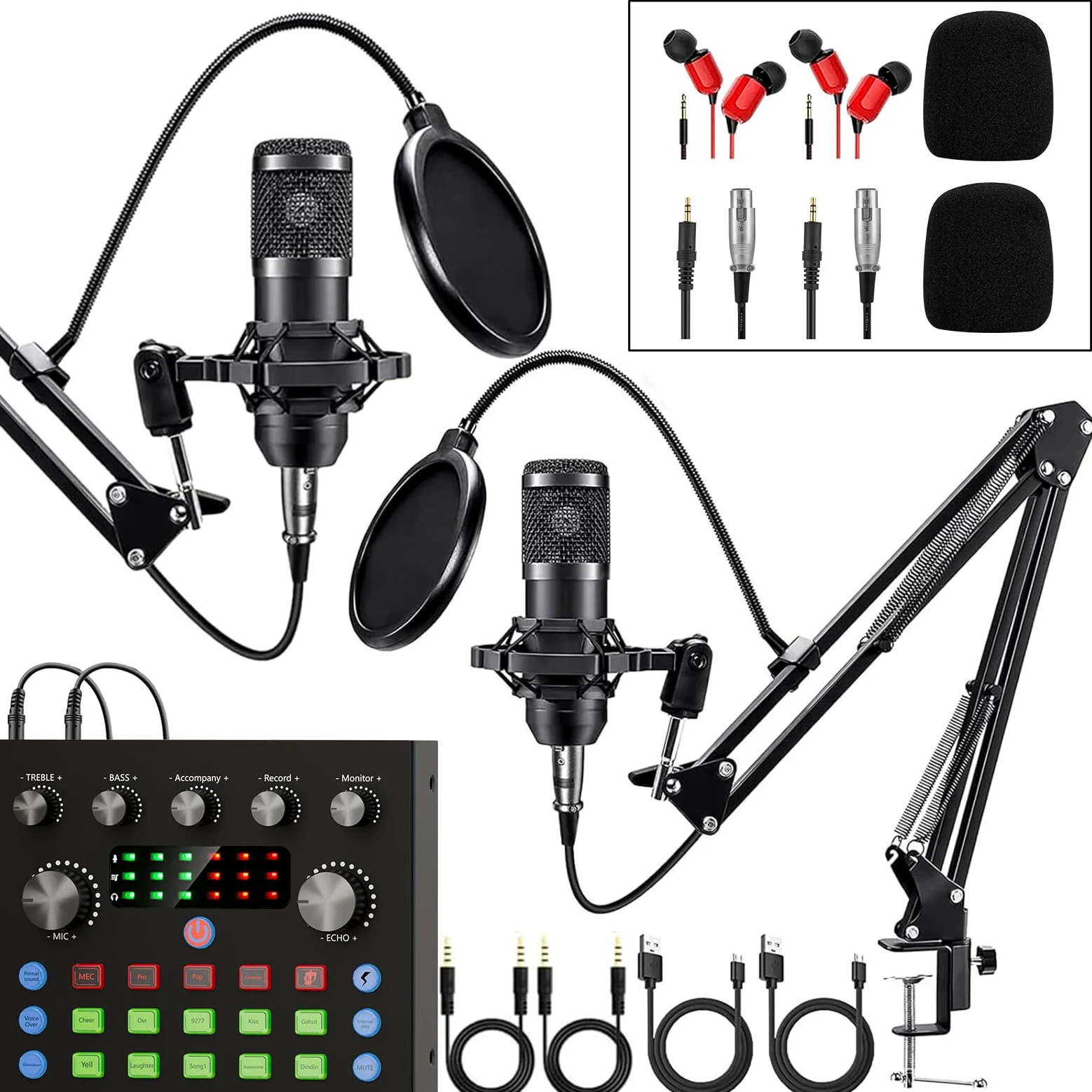 Brvomussy Ensemble d'Équipement Podcast pour 2, Modificateur de Voix et Microphone à Condensateur - Ensemble Microphone Podcast pour Gamers, Podcasting, Enregistrement, Chant, Streaming