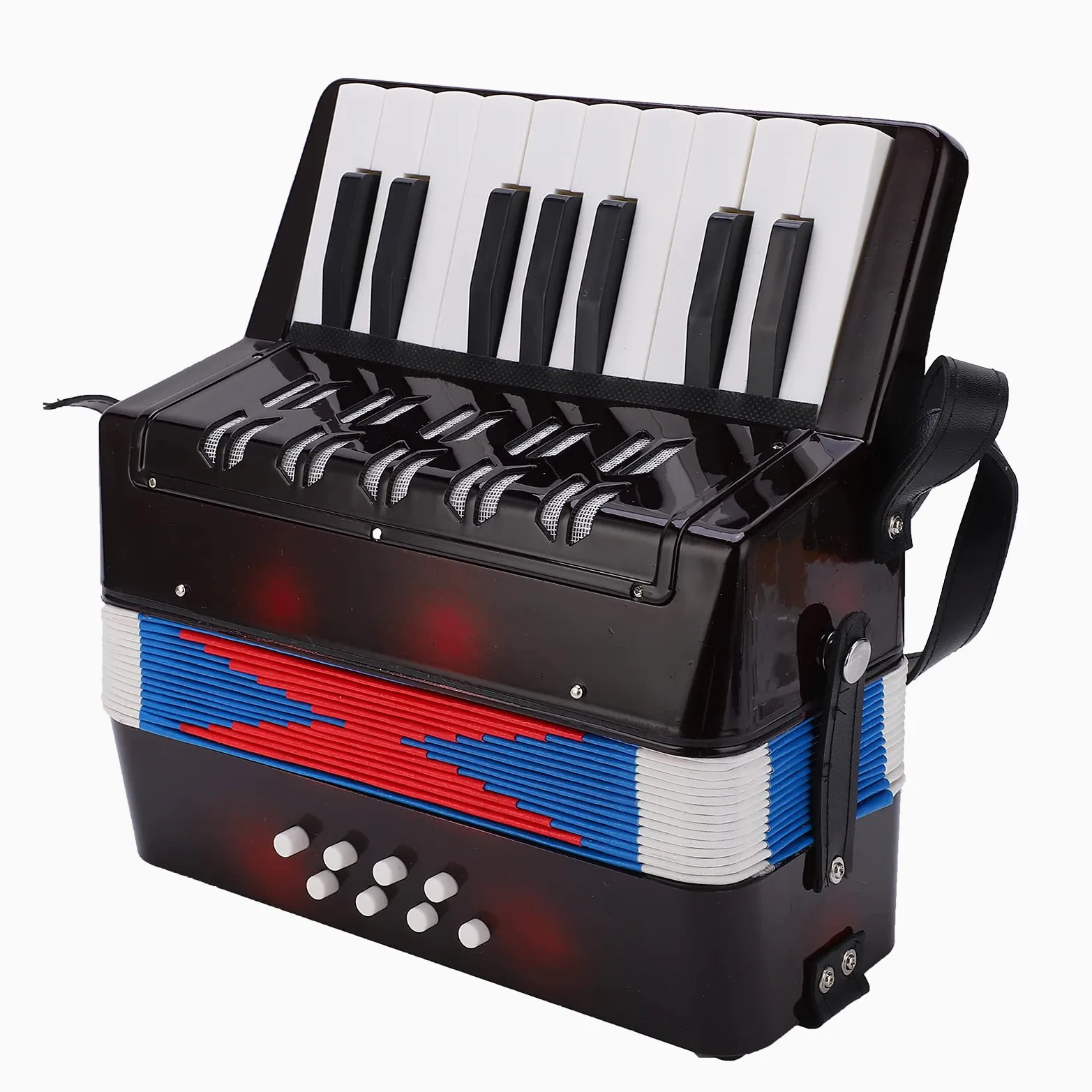 Accordéon piano 17 touches 8 basses instrument de musique avec sangle en cuir rétractable, entraînement rythmique pour débutants et étudiants
