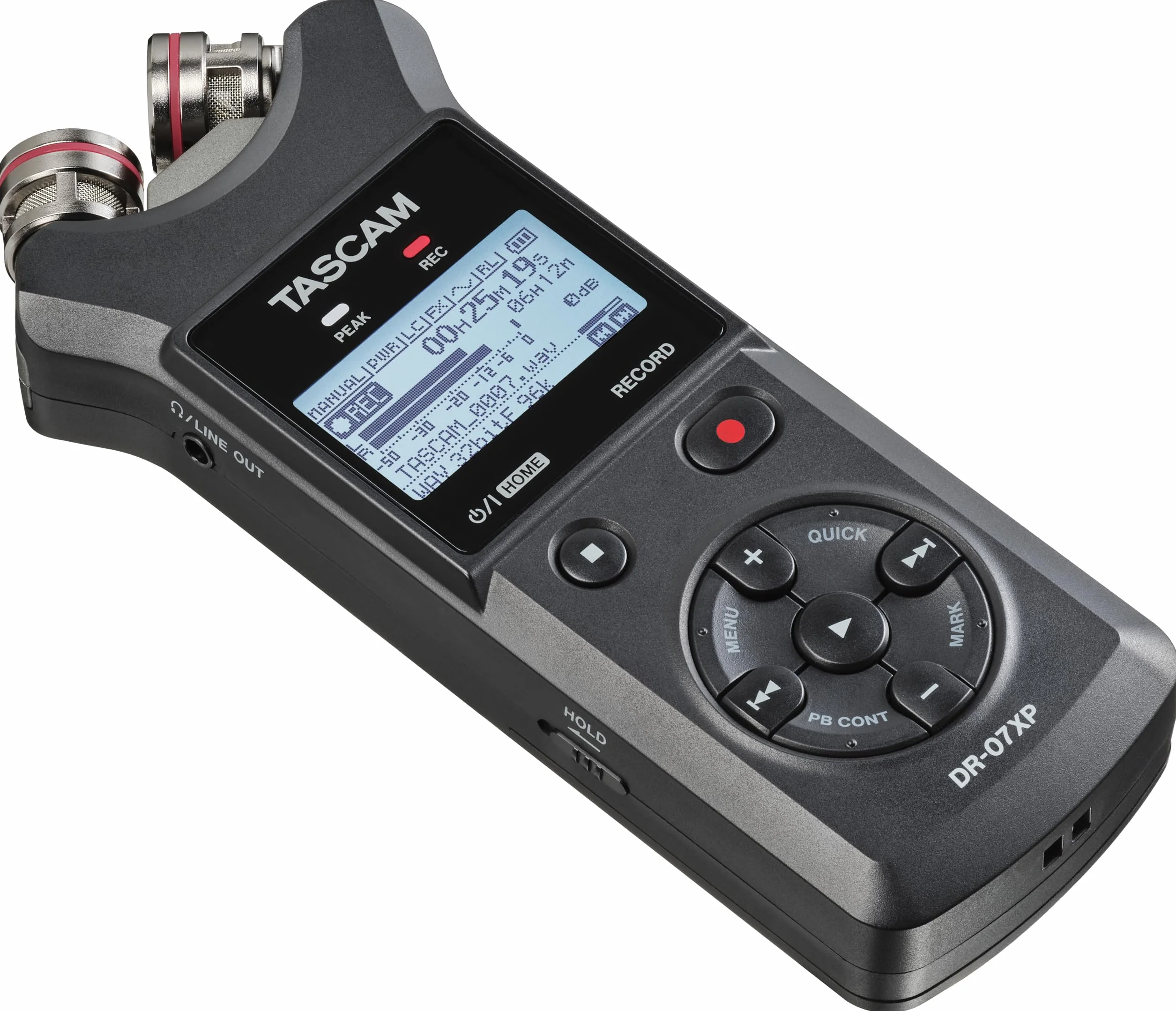 Tascam DR-07XP – Enregistreur portatif à 2 canaux 32 Bits avec Microphones réglables et Interface Audio USB-C