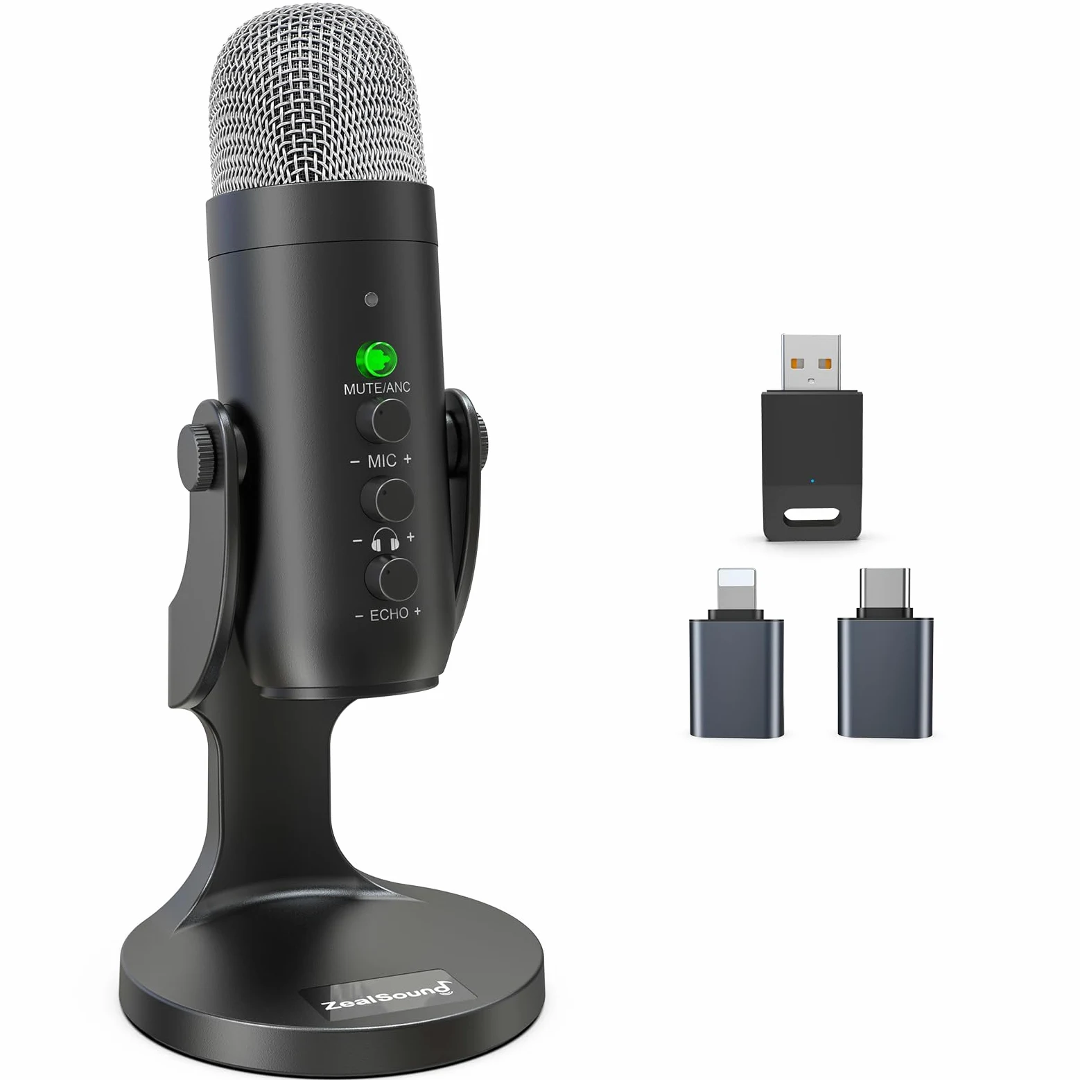 zealsound Micro Gaming sans File pour PC, Téléphone et iPhone, Micro à condensateur avec réduction de Bruit, Muet, Prise Moniteur, et Echo, pour Podcast, Enregistrement, Voice Over, Discord, Youtube