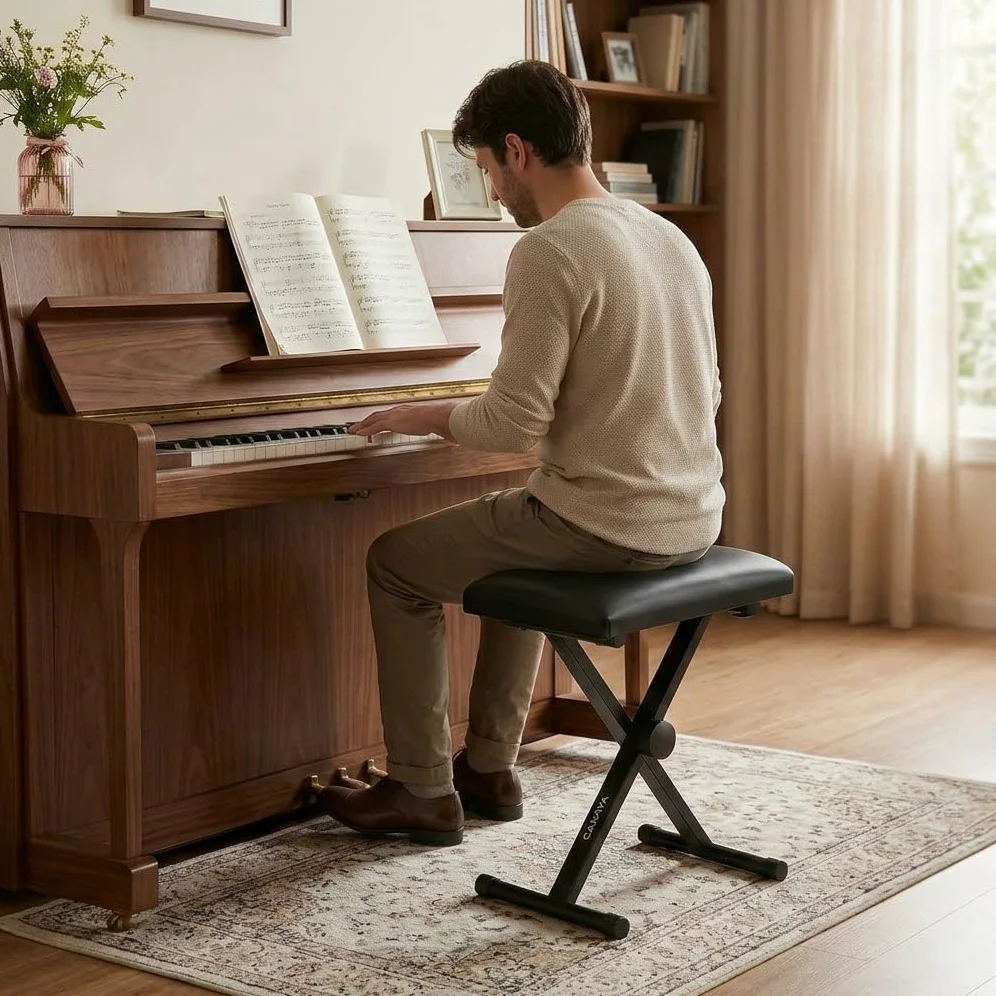 CAHAYA Banc de Piano réglable en Hauteur de Style X pour Clavier, siège de Chaise rembourré pour Clavier électronique et Piano numérique, Noir CY0333