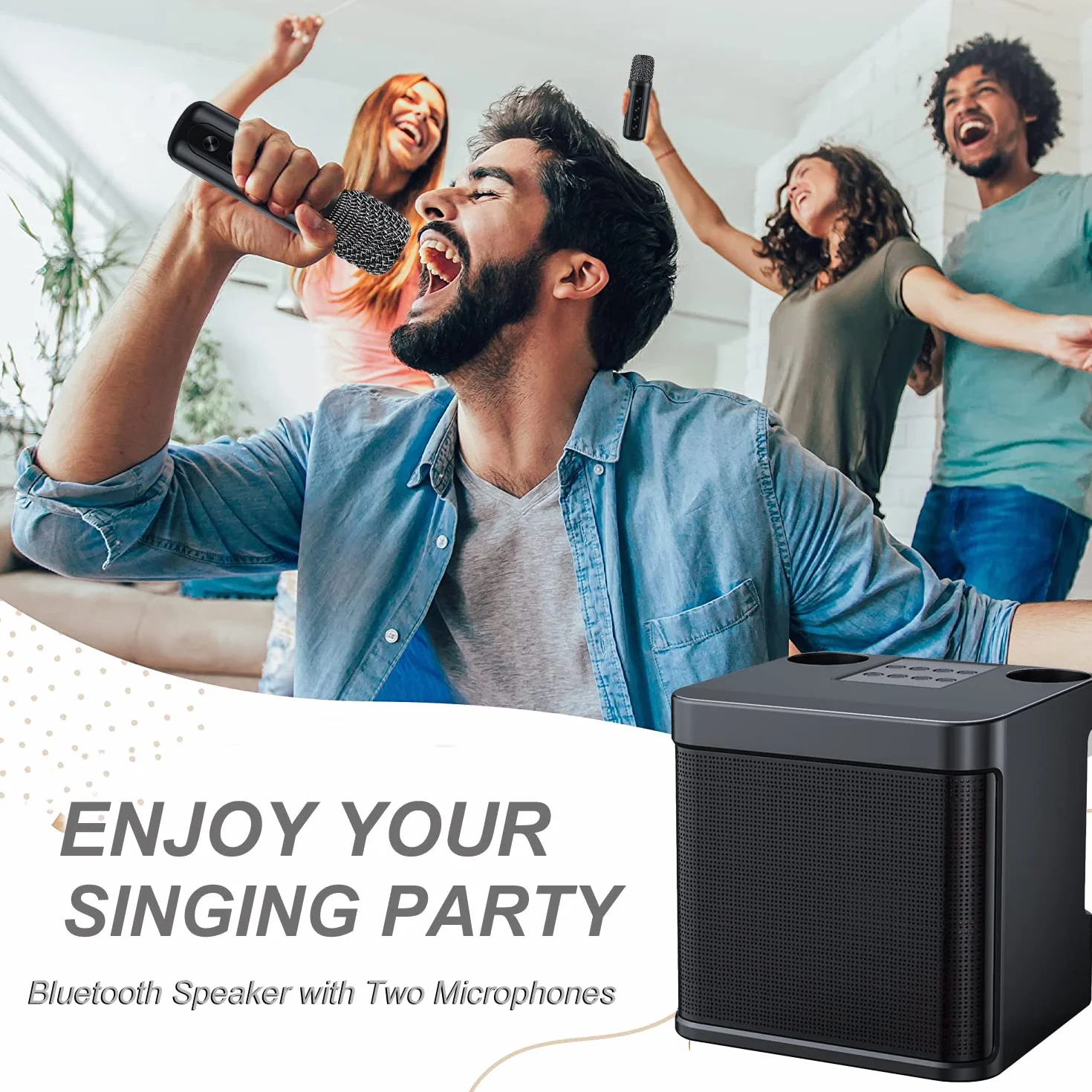 Karaoke Adulte, Enceinte Karaoke 2 Micro sans Fil pour Le Chant, Enceinte Karaoke système de sonorisation Portable kit Karaoke Complet pour la fête, Support Bluetooth, AUX, USB/TF