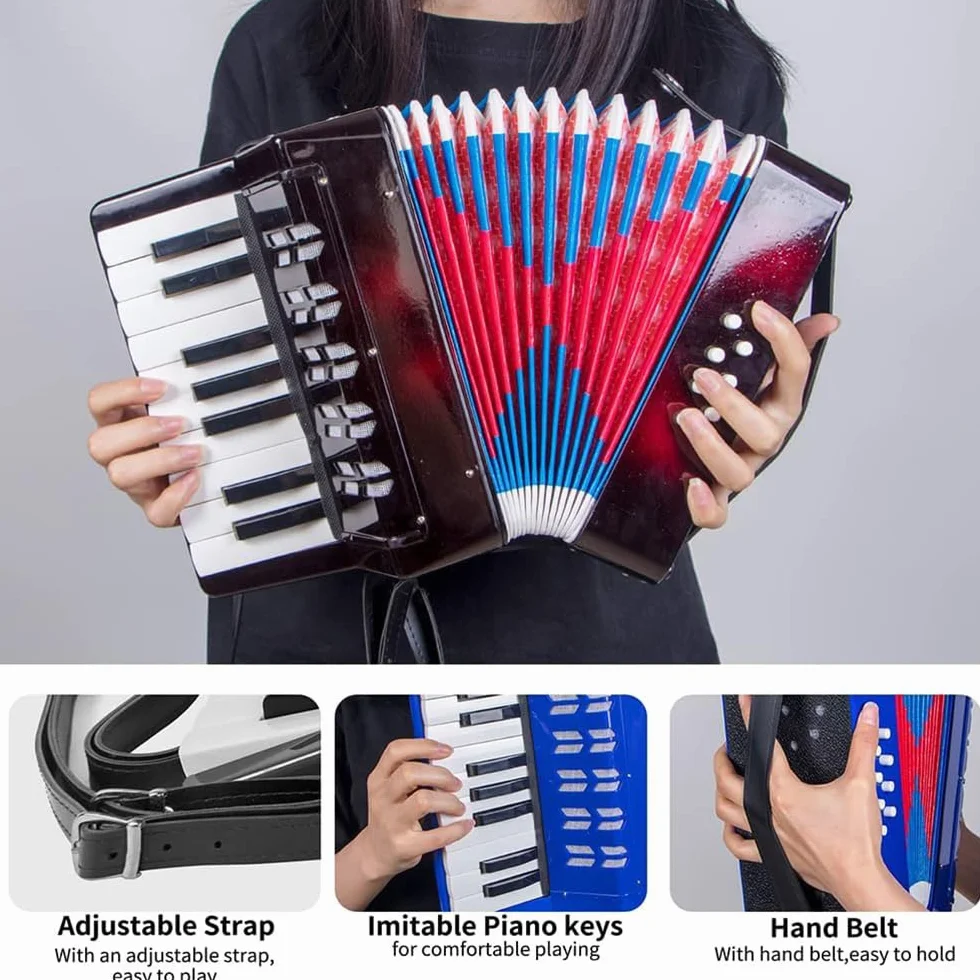 Accordeon Enfant，Accordeon，Accordéon Piano 17 Touches 8 Basses Instrument de Musique Avec Sangle en Cuir Rétractable，Convient aux Débutants, Aux Adultes Ou Aux Étudiants Instruments Éducatifs, Cadeaux