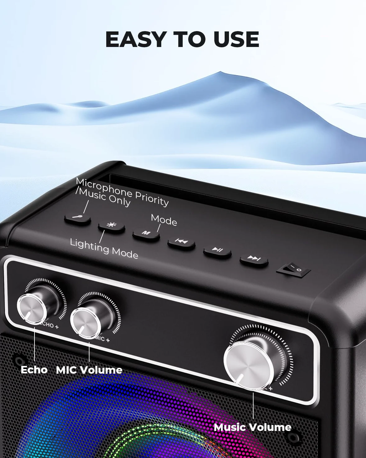 BONAOK Machine Karaoké, Système Karaoké Bluetooth avec 2 Microphones, Machine Karaoké Rechargeable, Boîte à Musique avec Effet Lumineux, Support TF USB pour Soirée à Domicile