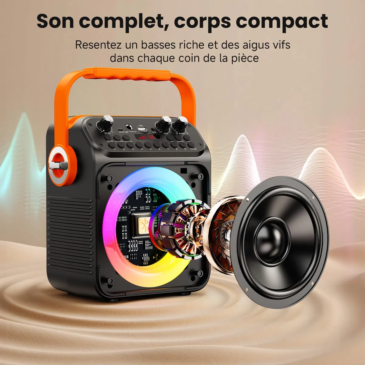 HWWR Enceinte Karaoke 2 Micro sans Fil, 60W Karaoke Professionnel pour Adultes et Enfants, Bluetooth 5.3 avec Préampli Enceinte Micro, Haut-Parleur de Fête Portable - Cadeau