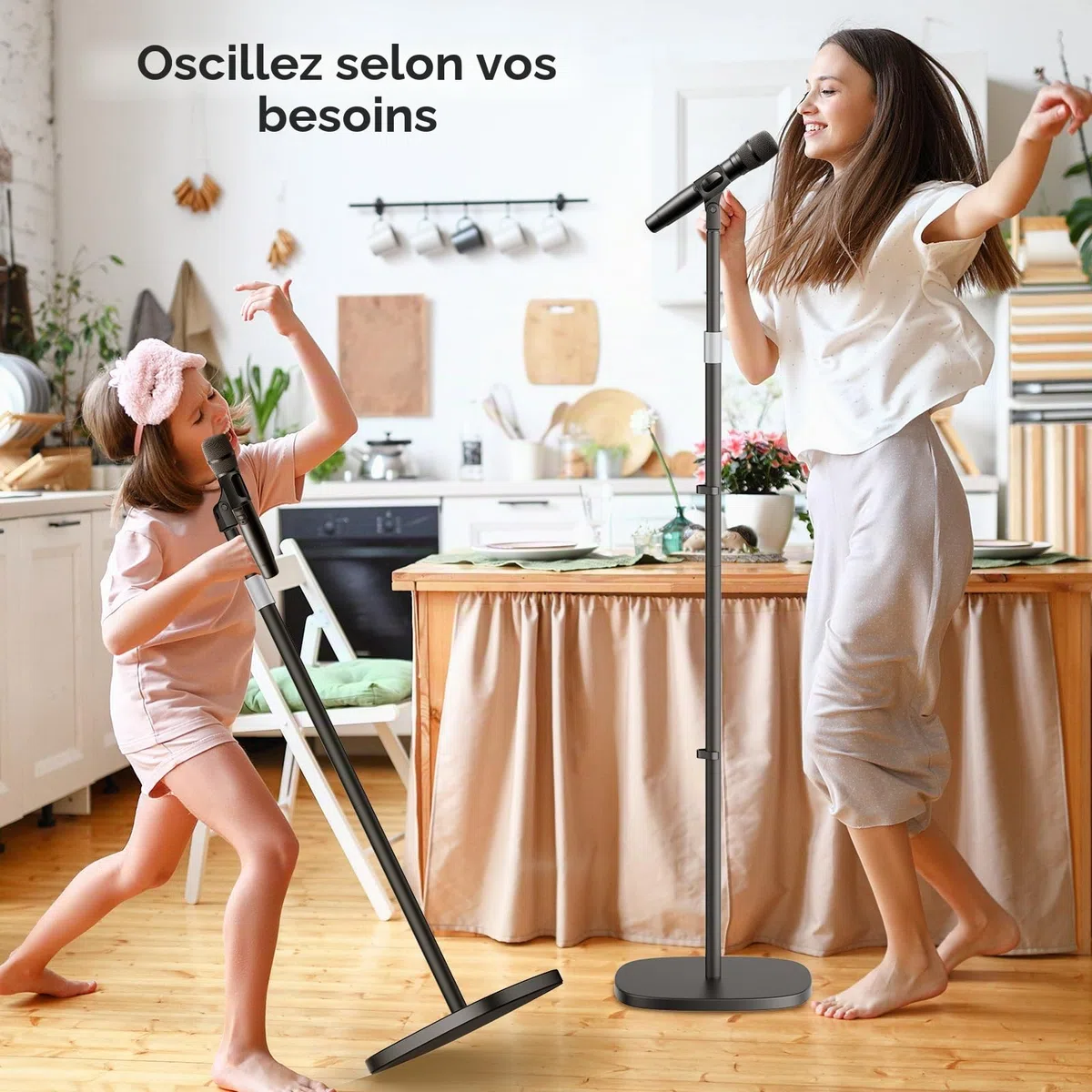 Support de Microphone - Pied de Micro Universel avec Base Ponderée Compacte, 2 Clipss Universels, Hauteur Réglable de 55 à 170 cm Pour Karaoké, Spectacles, Animations en Extérieur et Scènes