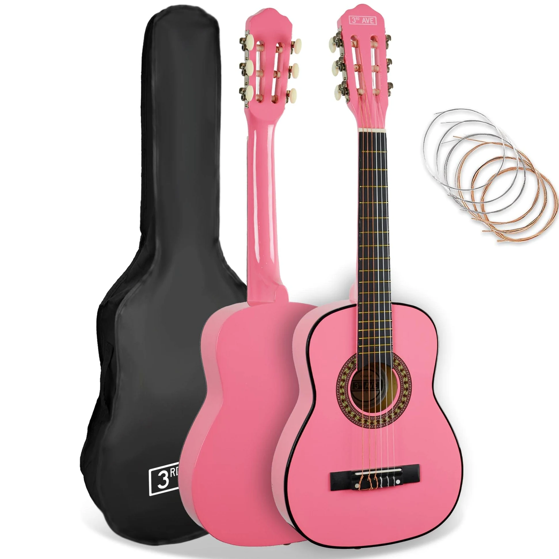 3rd Avenue Guitare Classique Pour Enfants Taille 1/4 Avec Cordes En Nylon Espagnol Pour Débutant - 6 Mois De Cours Gratuits, Sac, Cordes - Rose